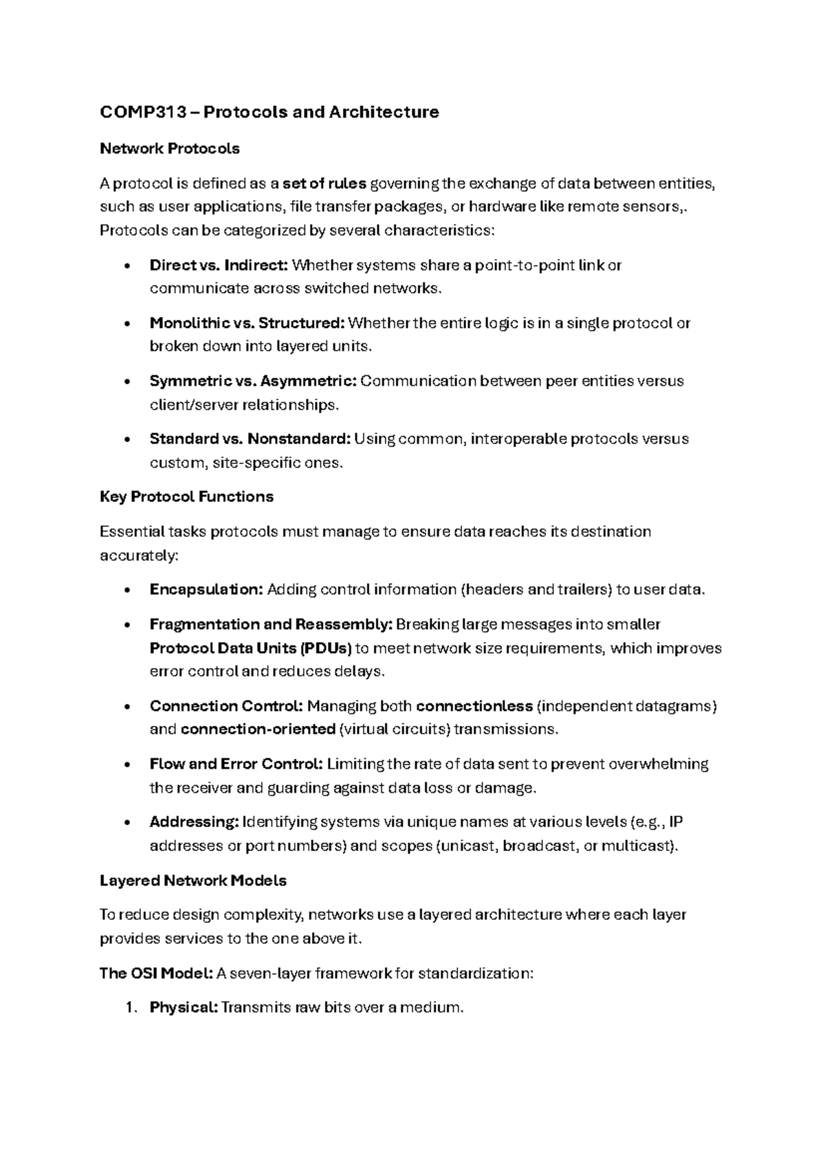 COMP313 Lecture Notes on Network Protocols and Architecture - Studocu