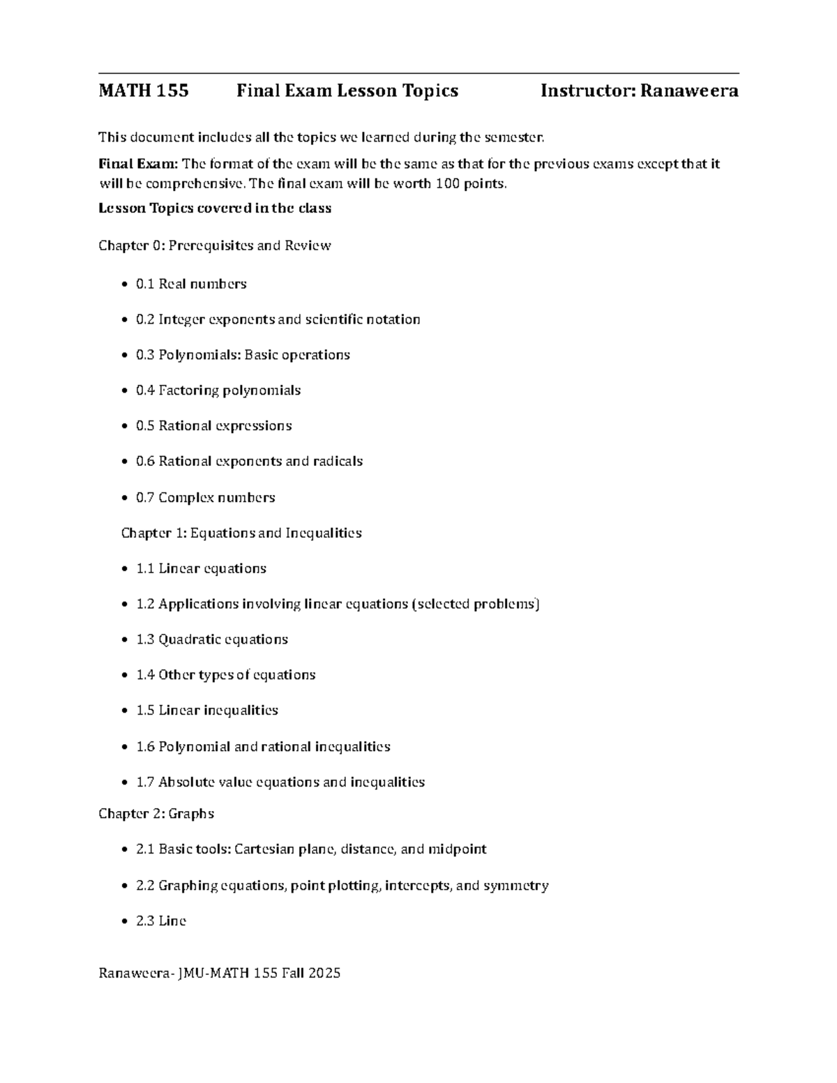 MATH 155 Final Exam Lesson Topics - Studocu