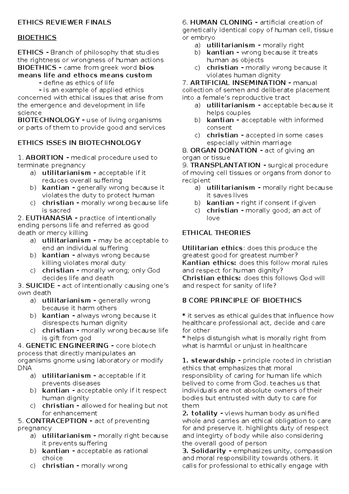 Ethics Reviewer Finals: Key Concepts in Bioethics and Feminist Theory ...