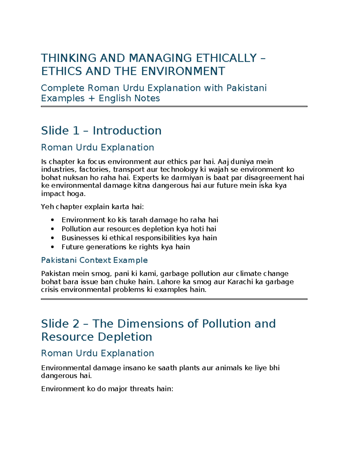 TME5 Ethics and Environment: Detailed Roman Urdu Notes with Examples ...