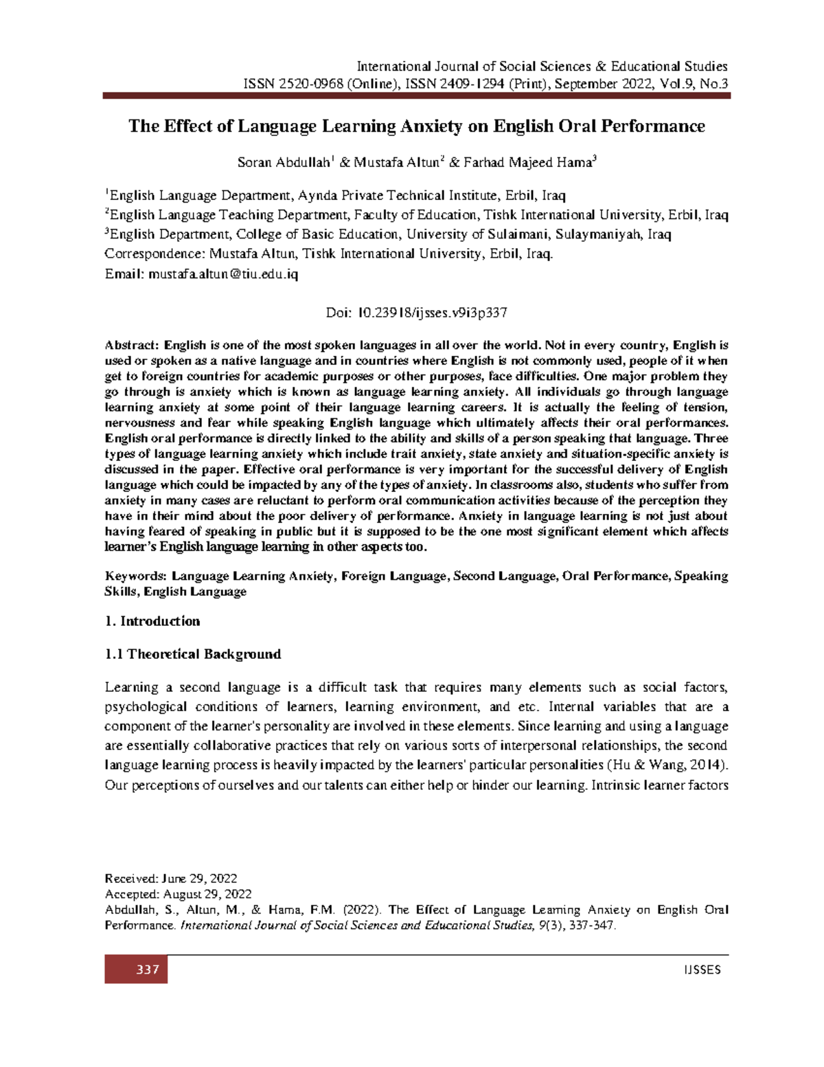 The Impact of Language Learning Anxiety on English Oral Performance in ...