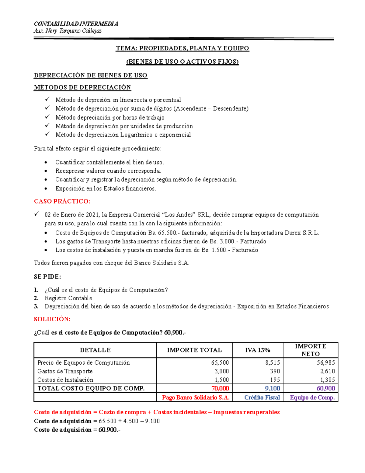 CONTABILIDAD INTERMEDIA: Bienes de Uso y Métodos de Depreciación - Studocu