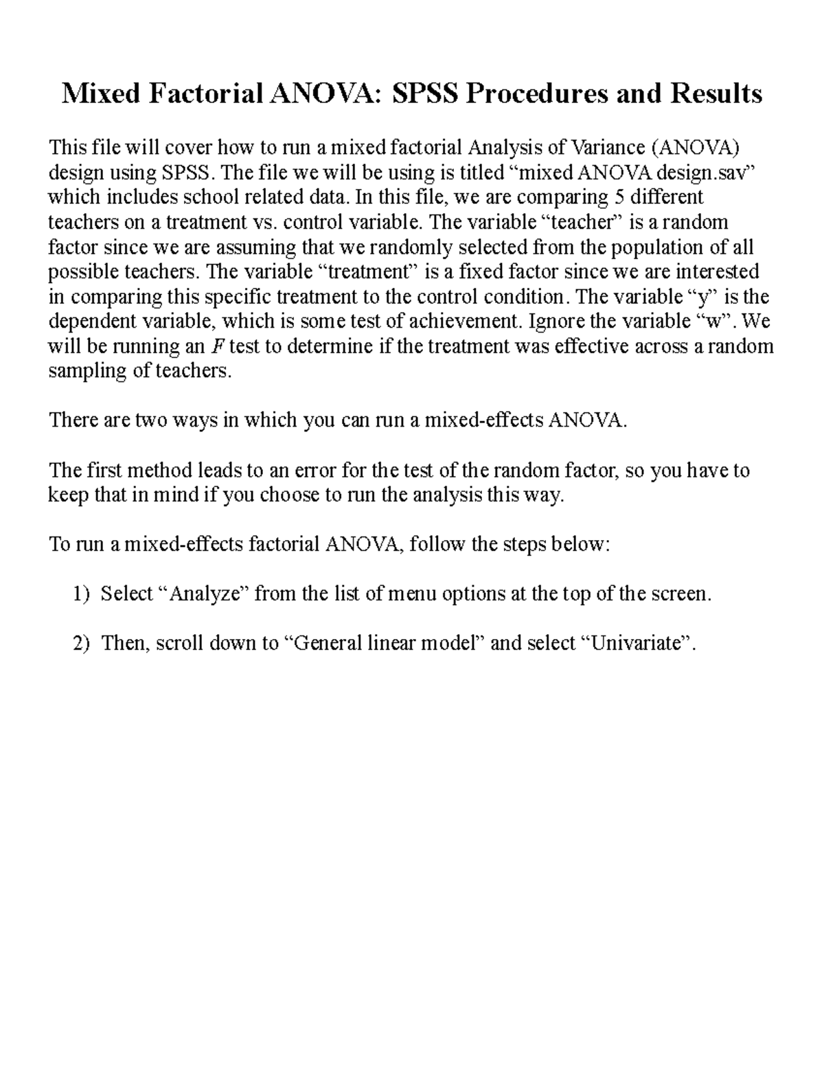 Mixed Factorial ANOVA with SPSS: Procedures and Results Guide - Studocu
