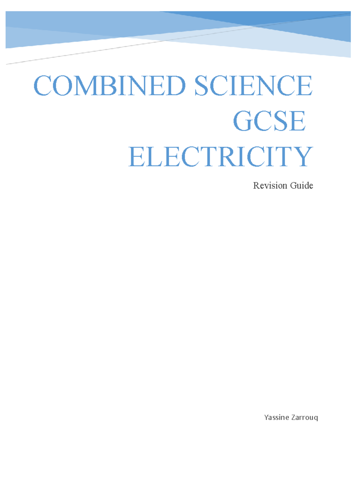 GCSE Combined Science: Electricity Revision Notes - Studocu