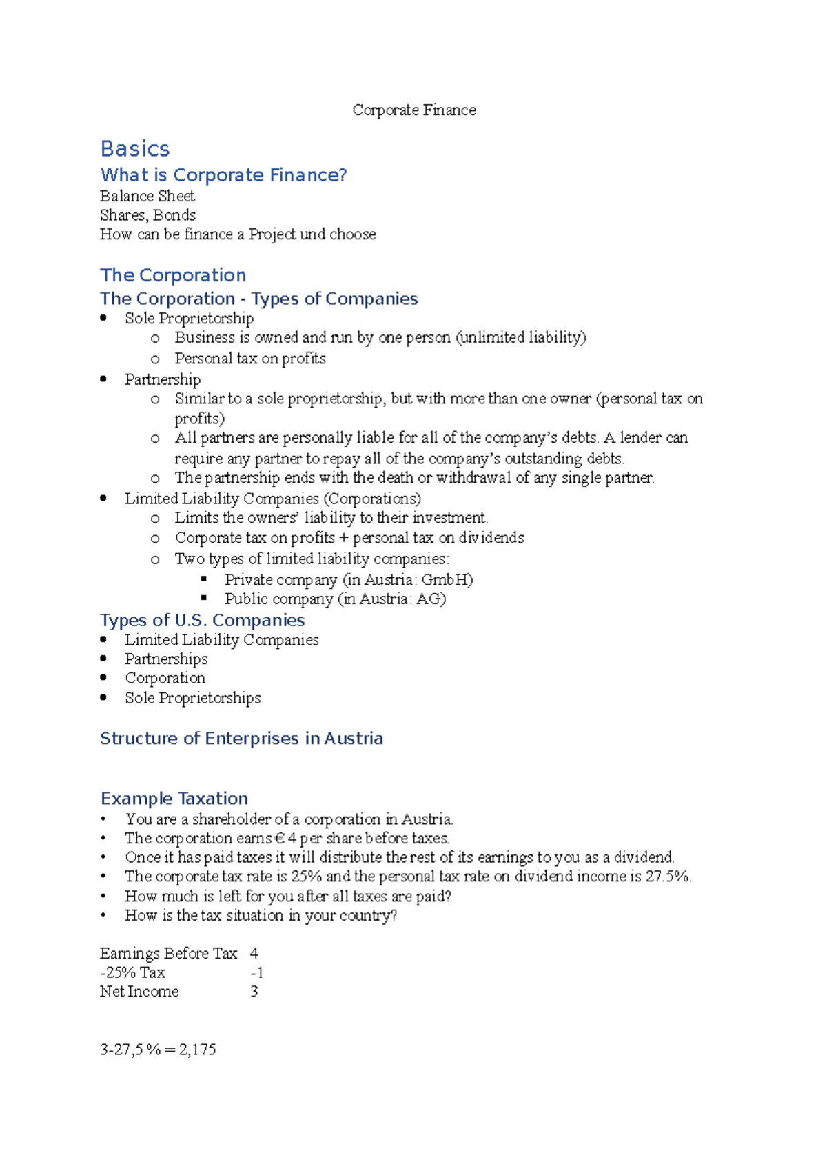 Corporate Finance Basics: Key Concepts and Structures Explained - Studocu