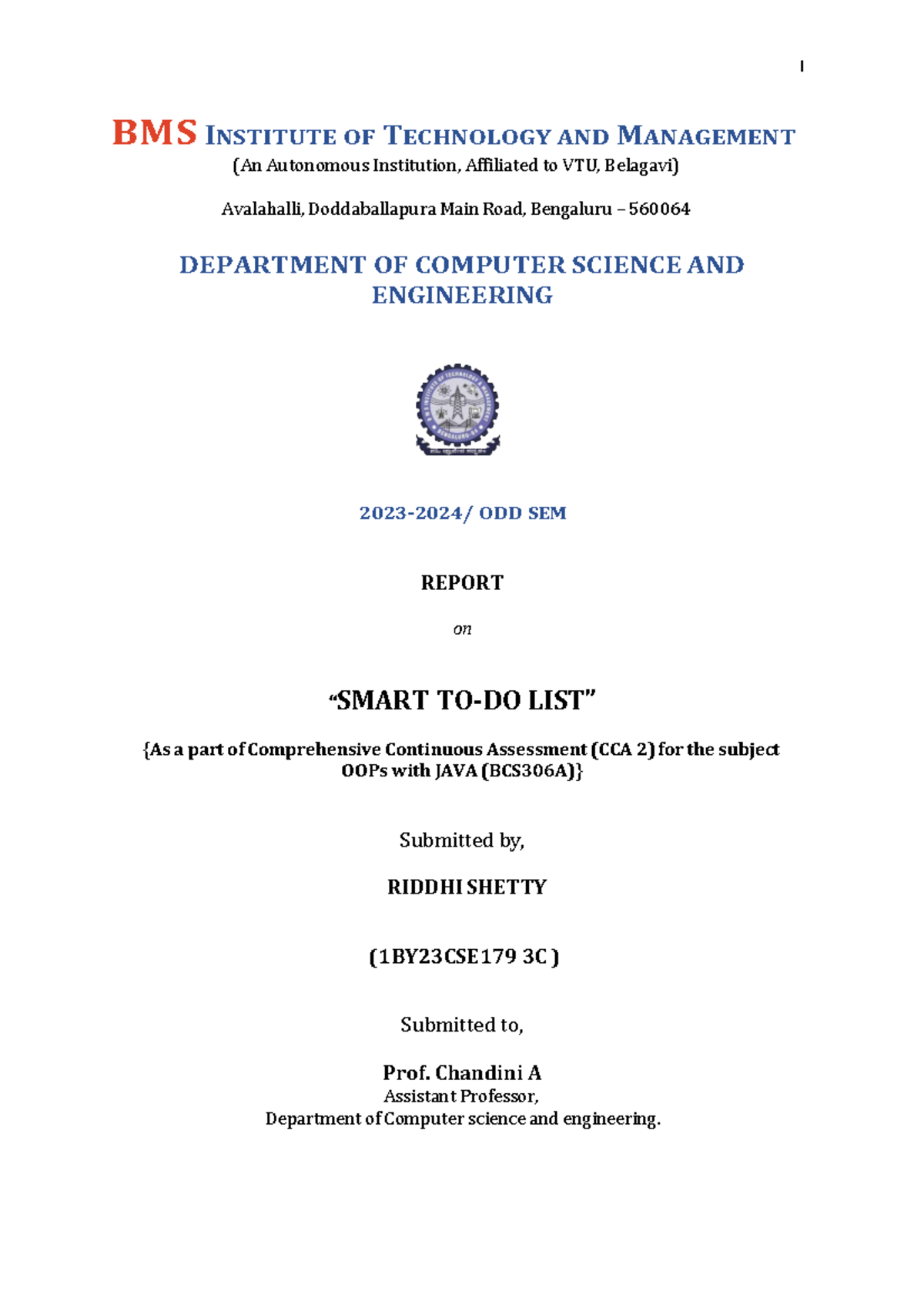 JAVA Report - BMS INSTITUTE OF TECHNOLOGY AND MANAGEMENT (An Autonomous ...