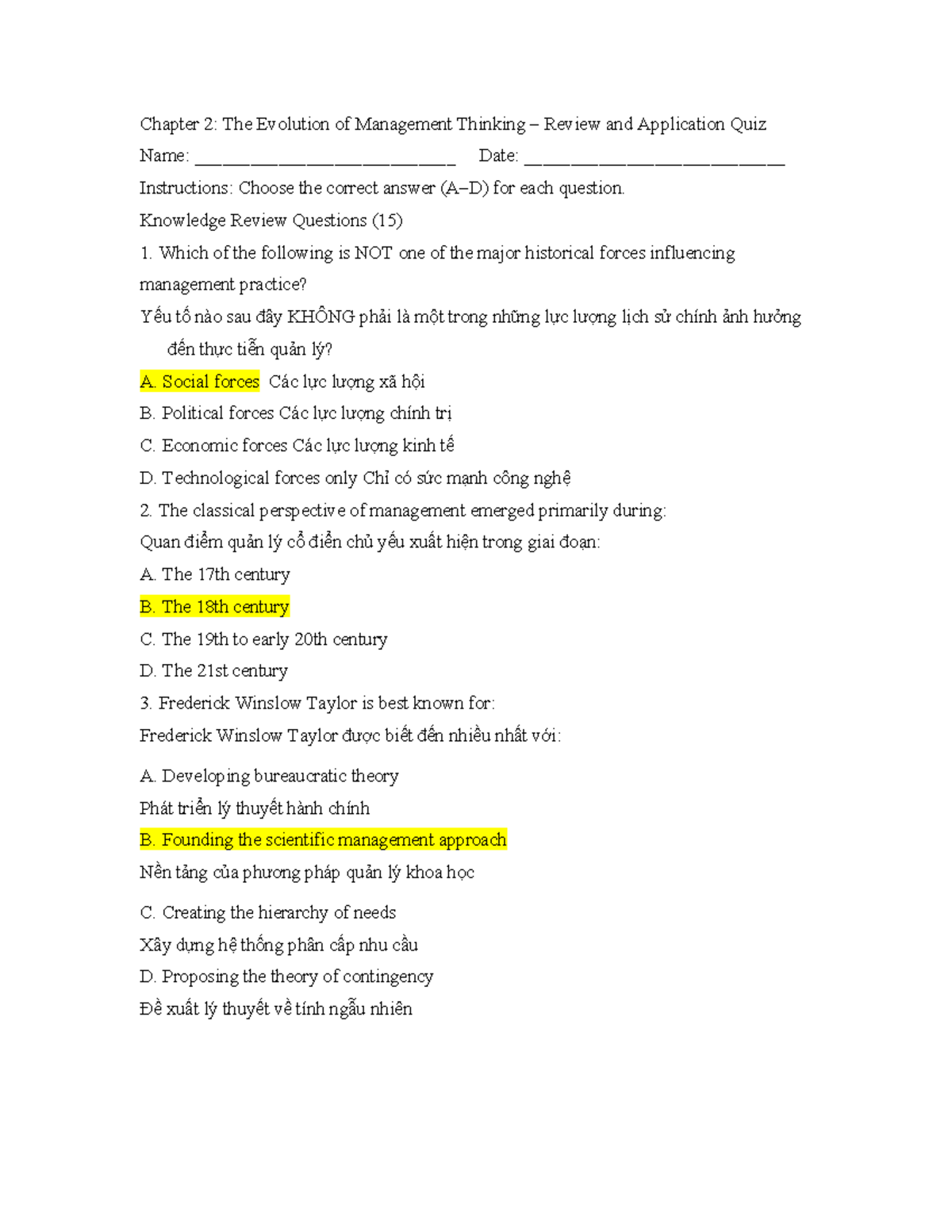 Chapter 2: Evolution of Management Thinking Quiz (Review & Application ...