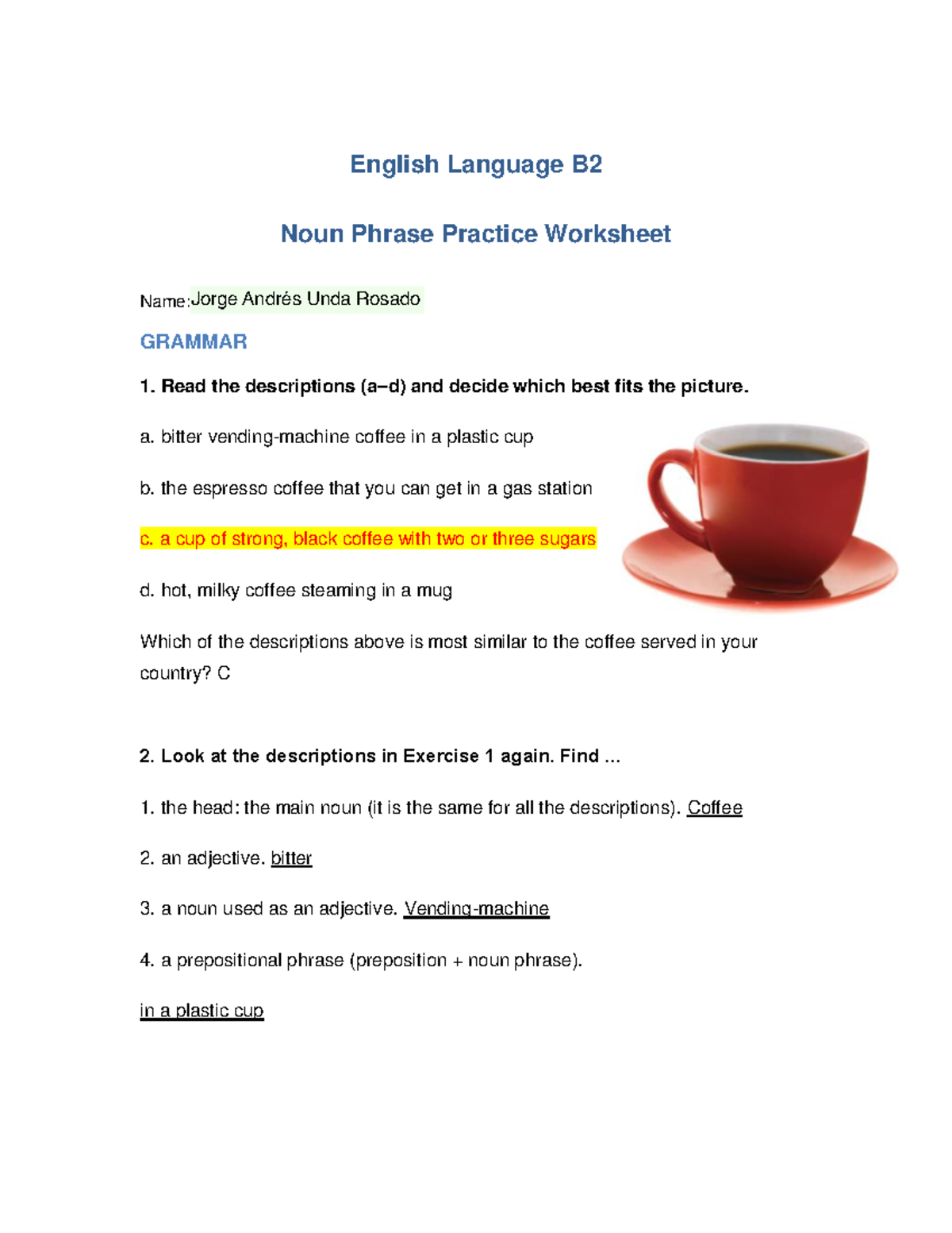 Noun Phrase Practice Worksheet for English Language B2 - Andrés Unda ...