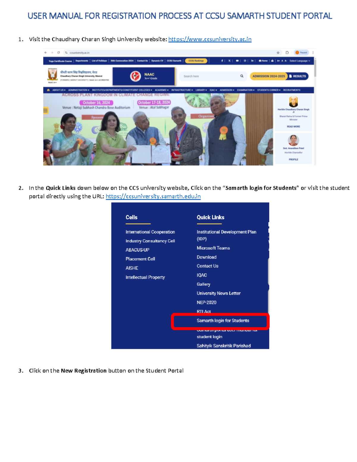 CCSU Samarth Student Portal Registration Process User Manual - Studocu