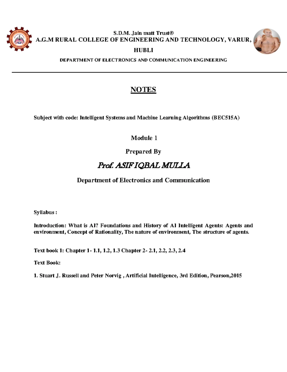 IS&MLA Module 2 - It's notes from prescribed text book of vtu - S.D ...