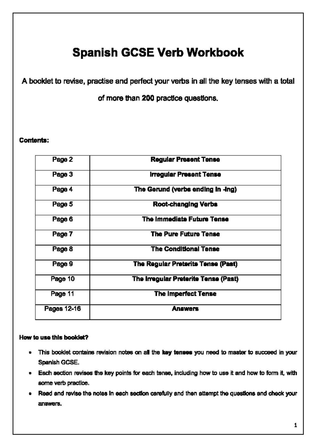 Spanish GCSE Verb Booklet: Key Tenses & Practice Exercises - Studocu