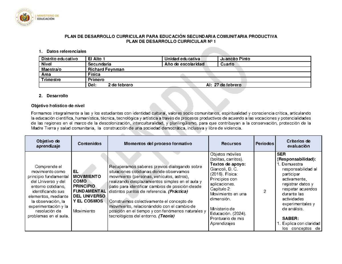 PDC Nº 1: Desarrollo Curricular en Física para Secundaria 2026-1 - Studocu