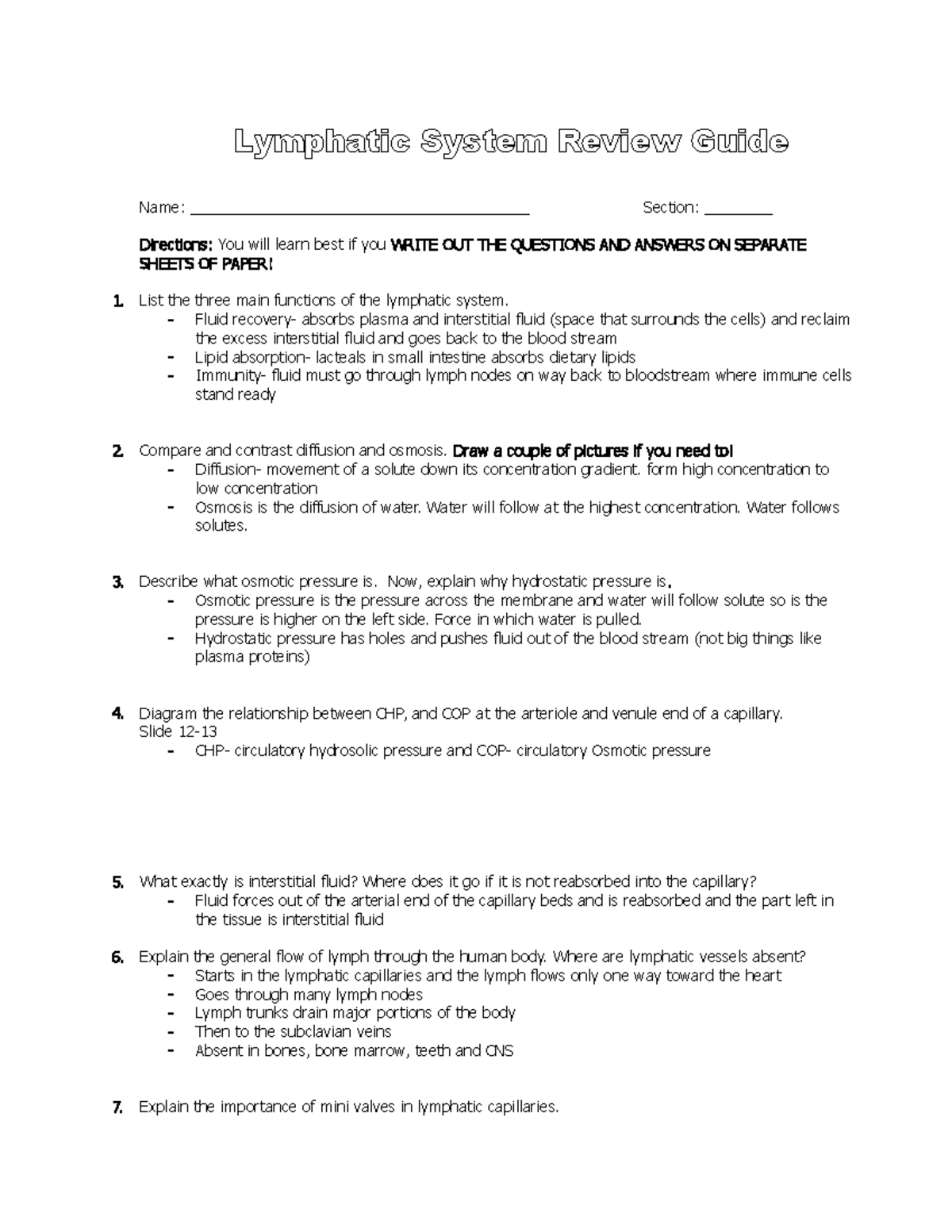 Lymphatic System Review Guide for Bio 101: Functions & Immunity ...