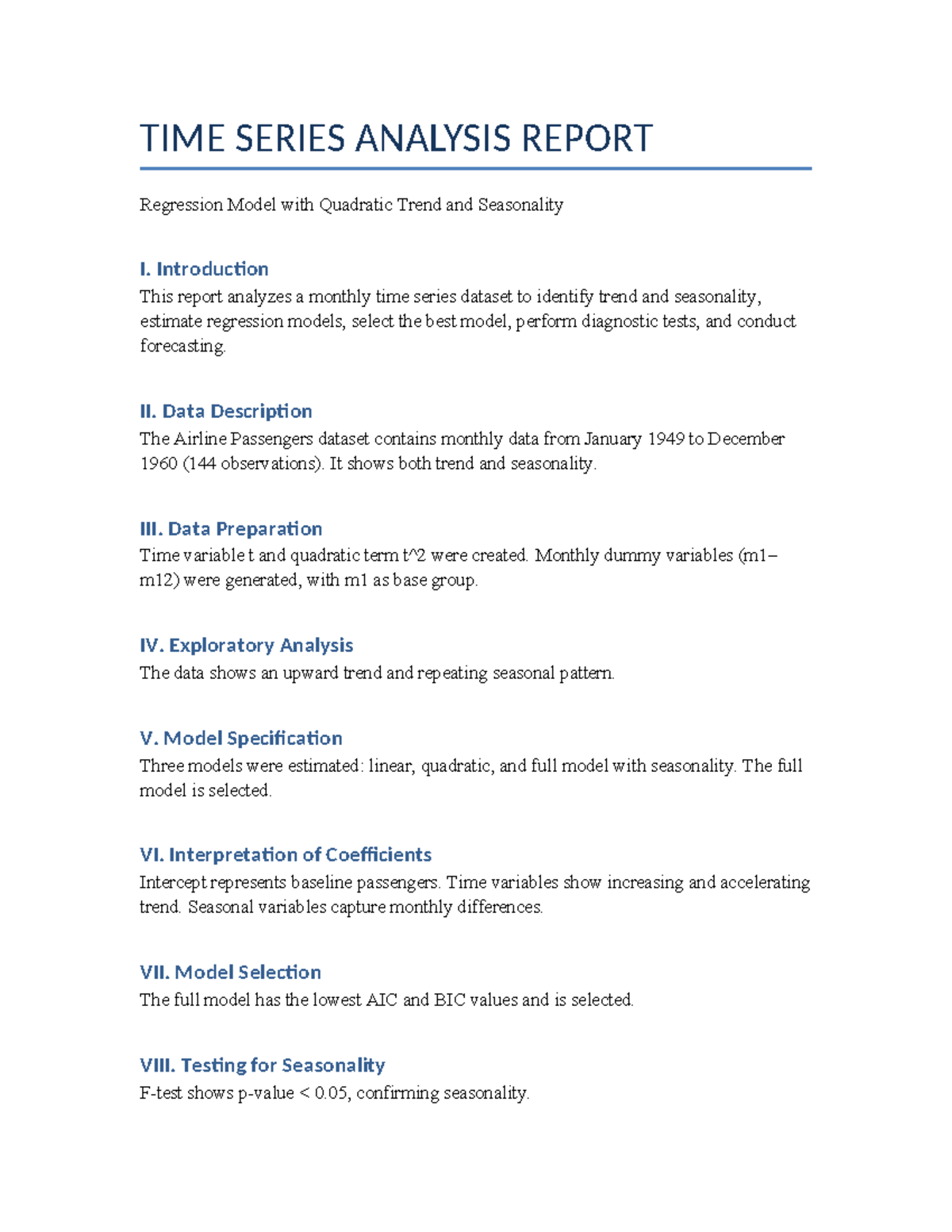 TIME SERIES ANALYSIS REPORT: Regression Model with Seasonality - Studocu