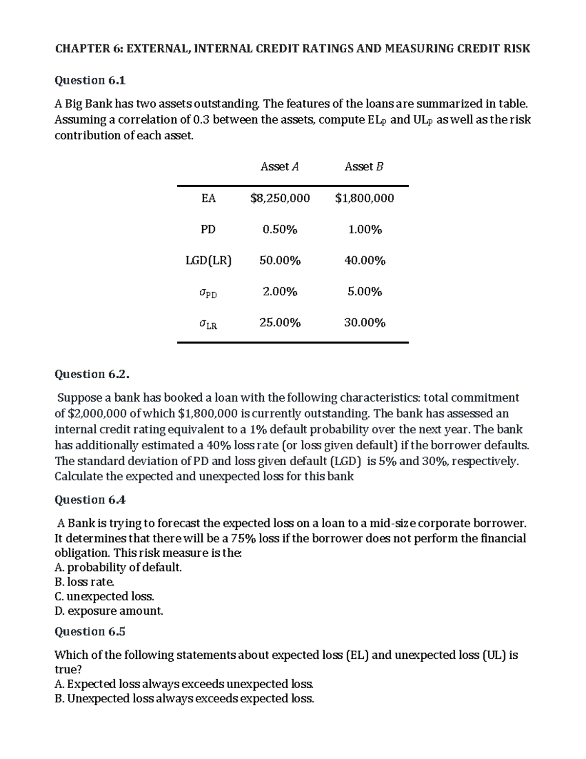 Credit Risk Analysis: Chapter 6 - Ratings & Loss Calculations (W6 ...