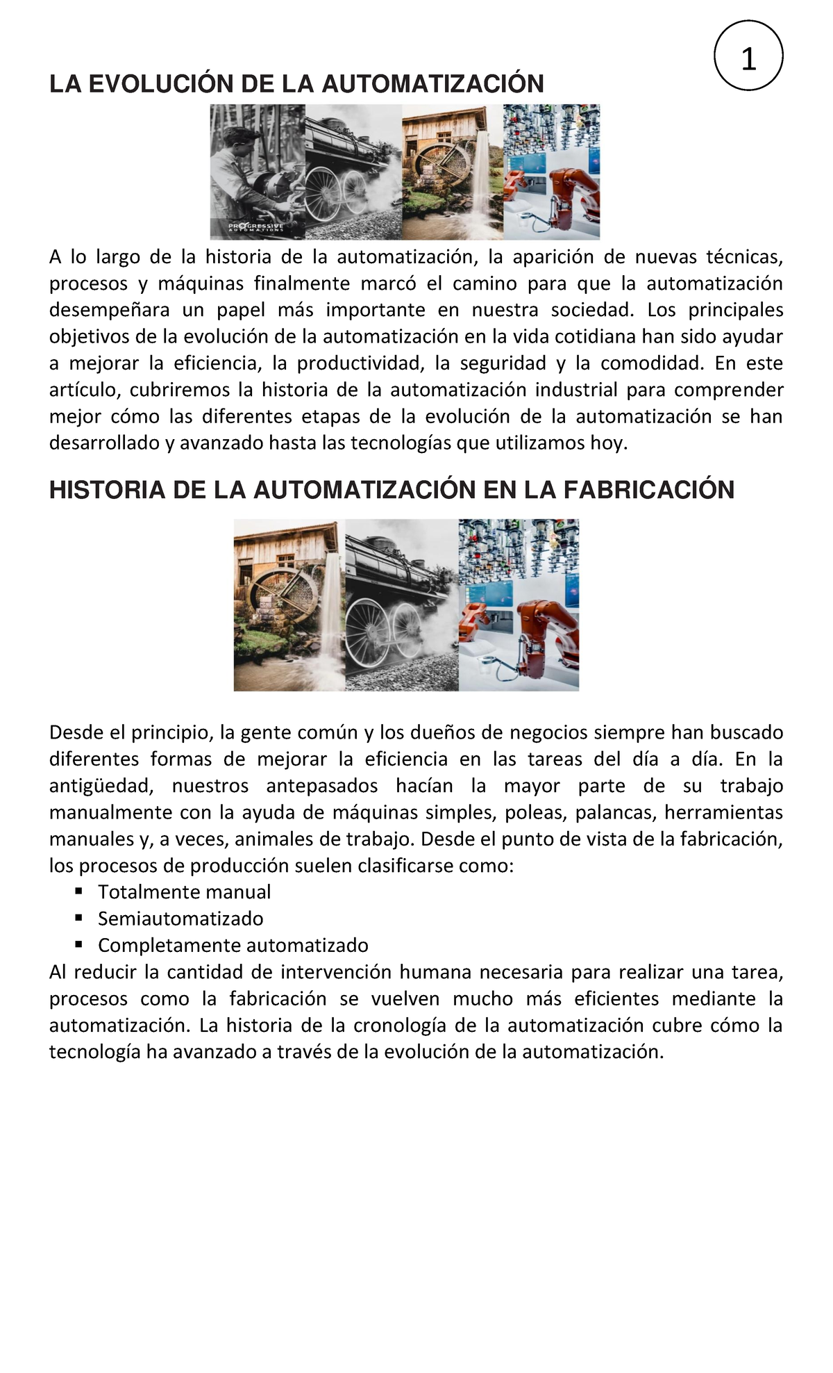 Evolución de la Automatización: Historia y Avances 1RO SEC - Studocu