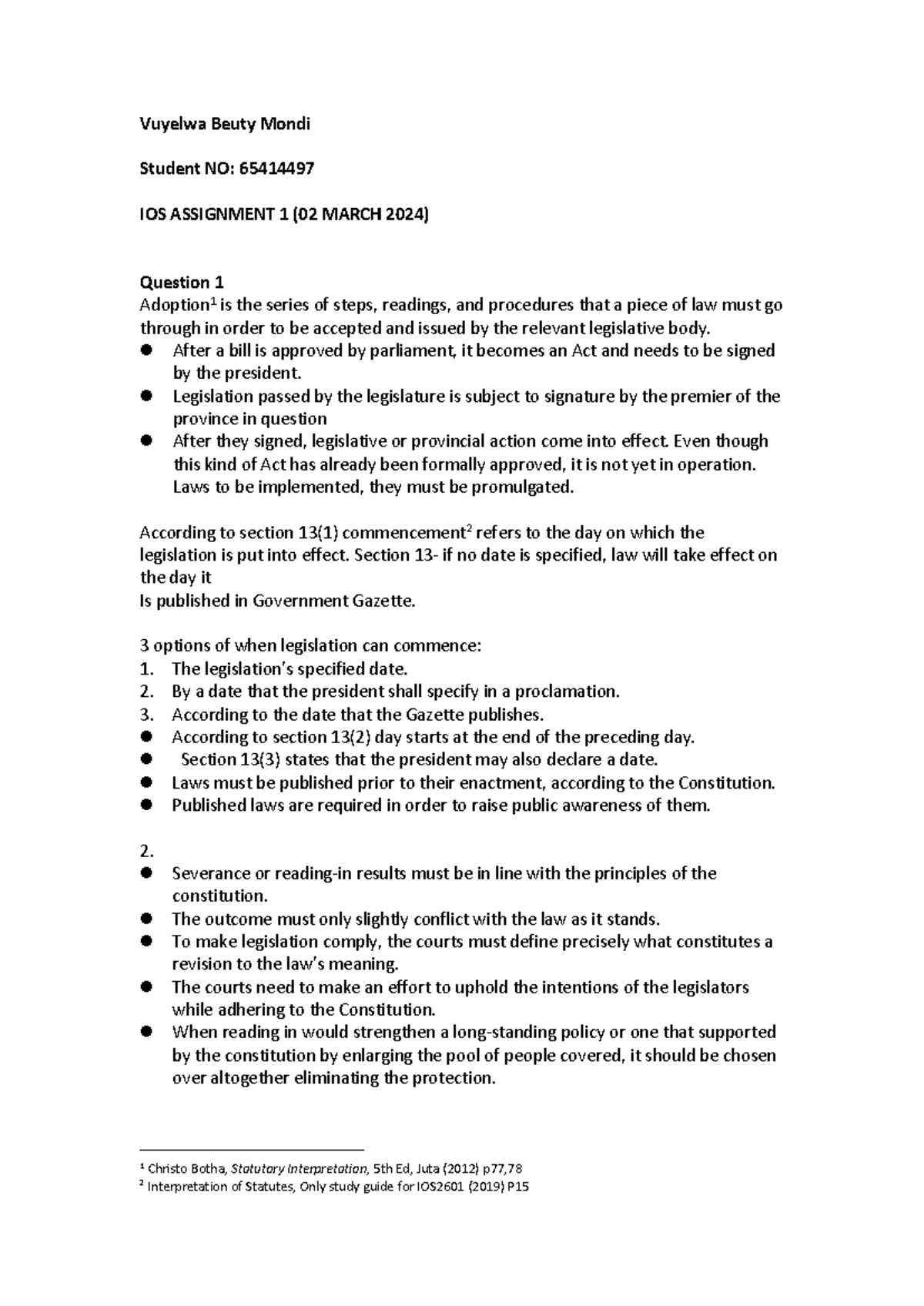 IOS2601 Assignment 1: Understanding Statutory Interpretation in SA ...