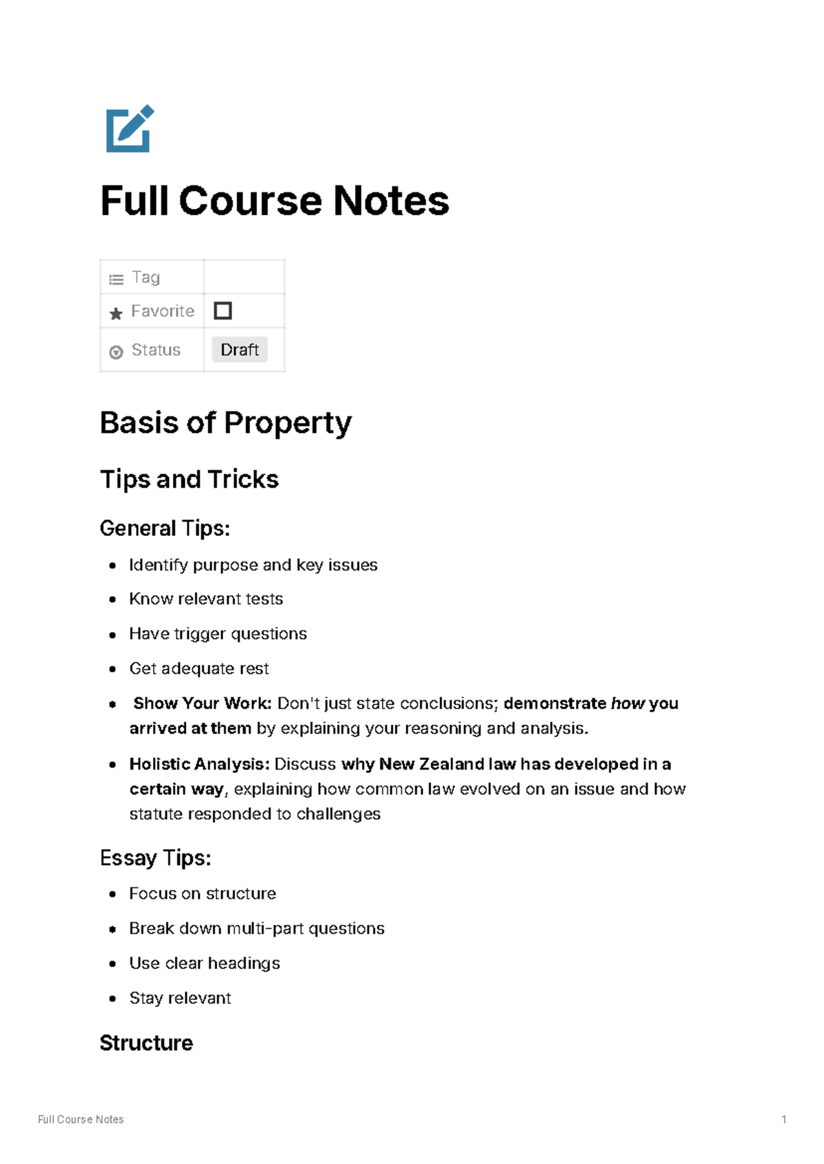 Property Law Study Notes (Course Code: LAW101) - Key Concepts & Tips ...