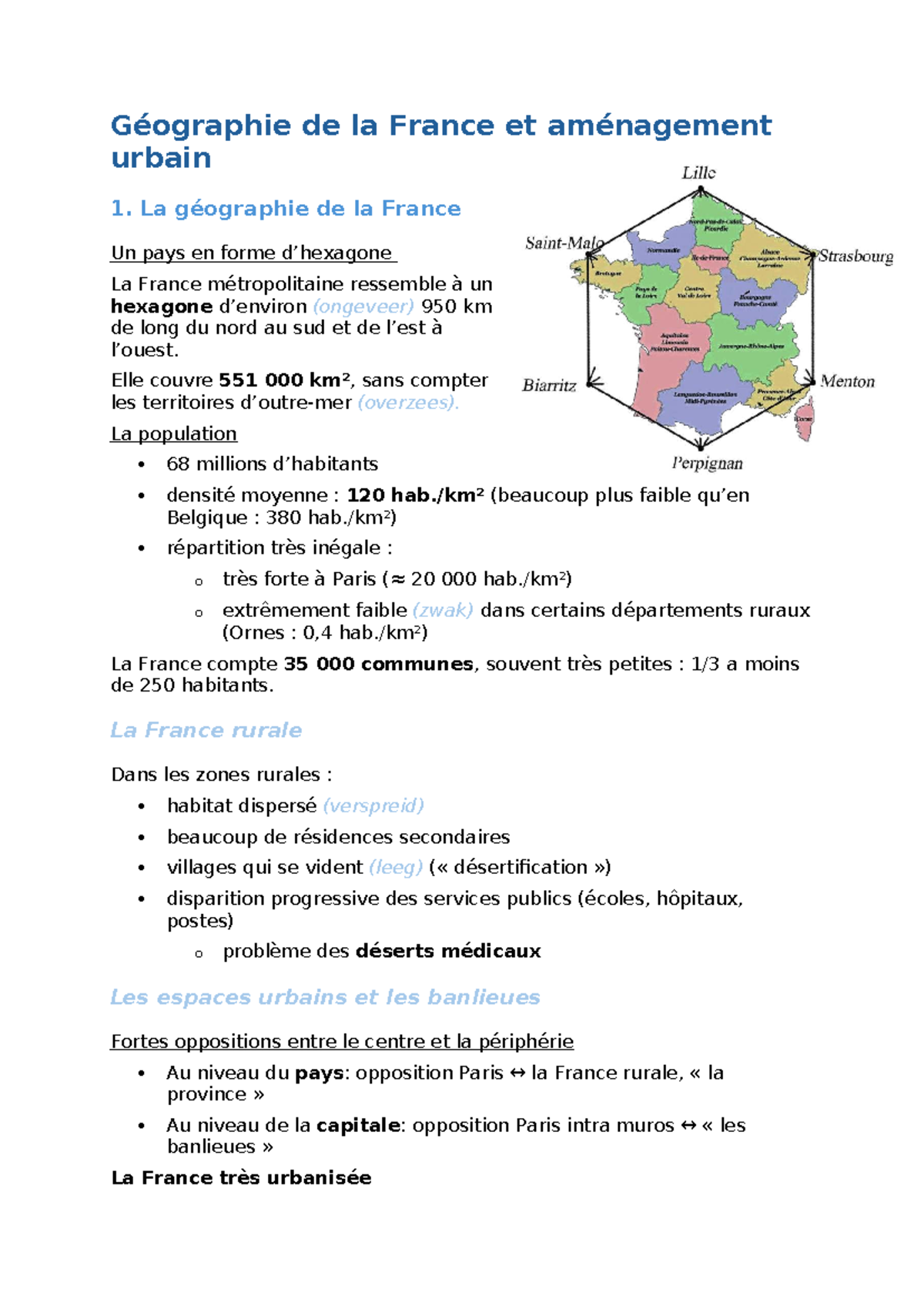 Résumé de la Géographie de la France et Aménagement Urbain 1 - Studocu