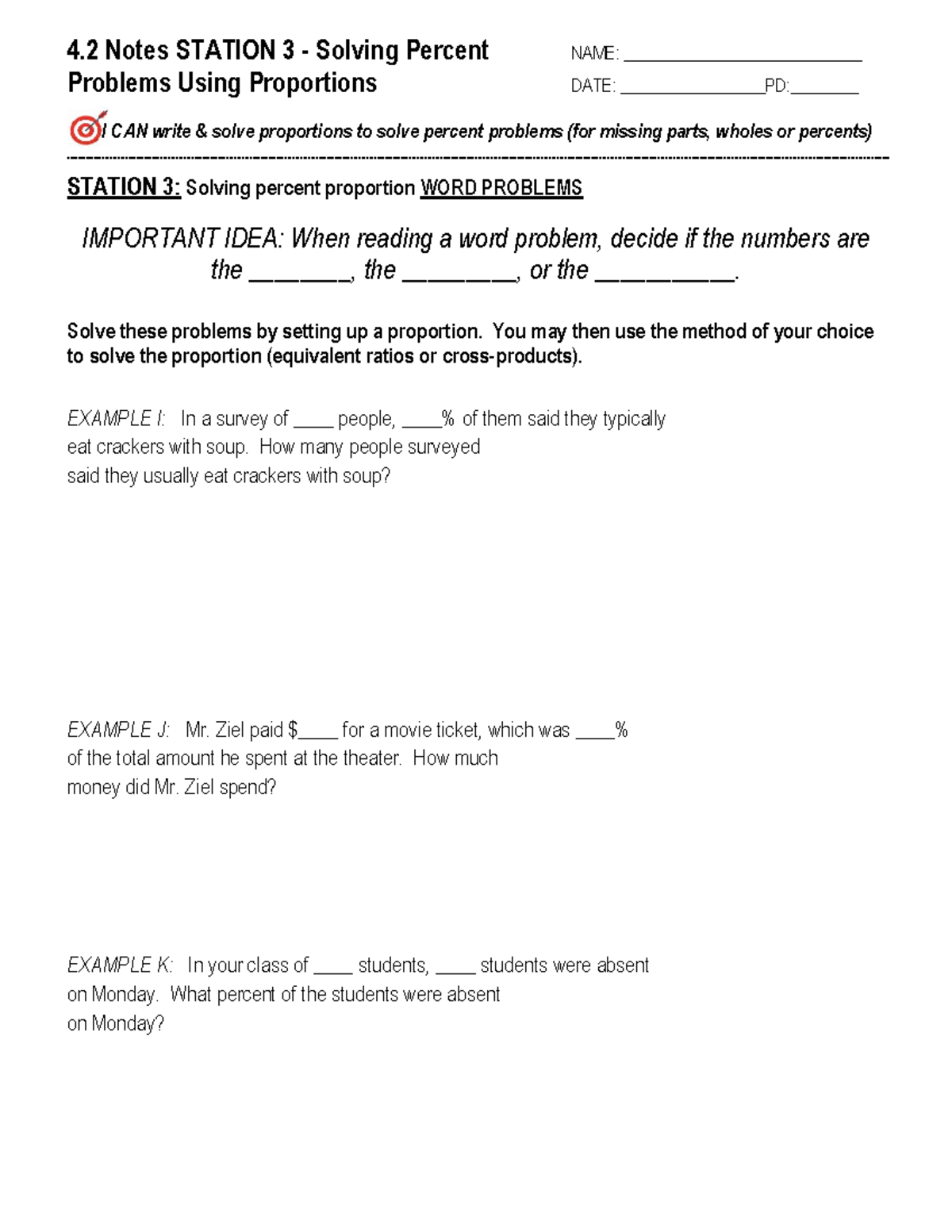 4.2 Notes: Solving Percent Problems Using Proportions - Studocu