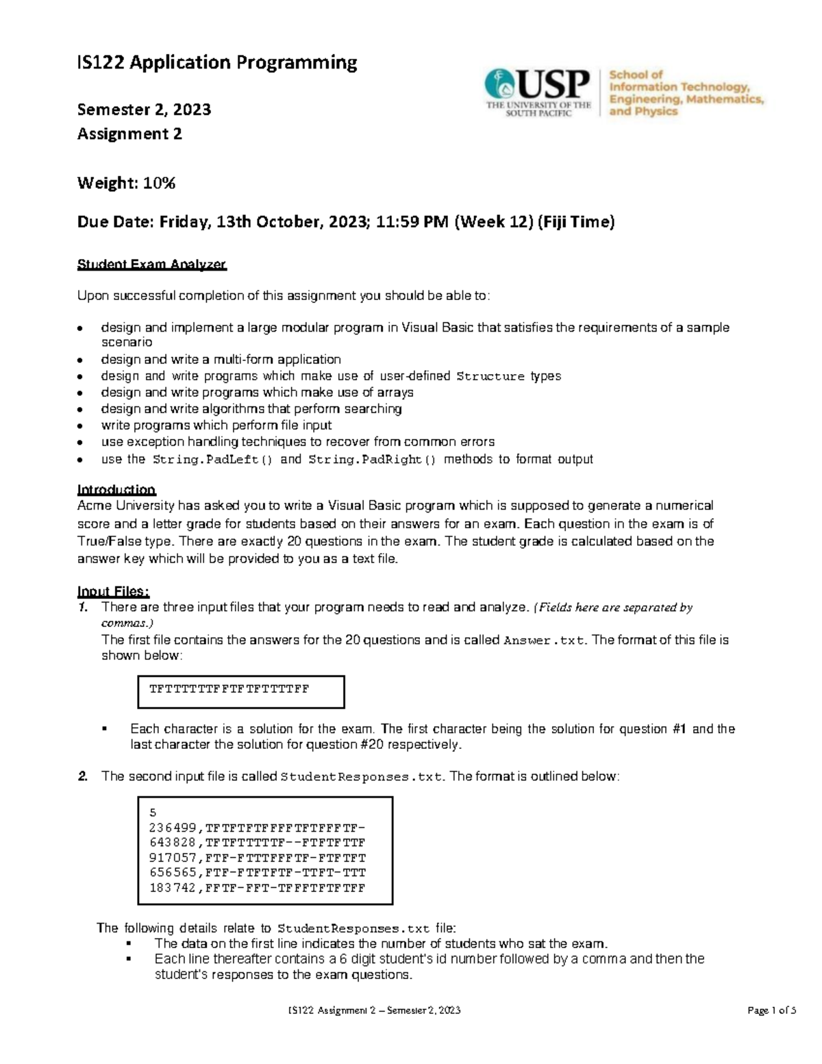 IS122 Assignment 2: Visual Basic Program for Exam Grading - Studocu