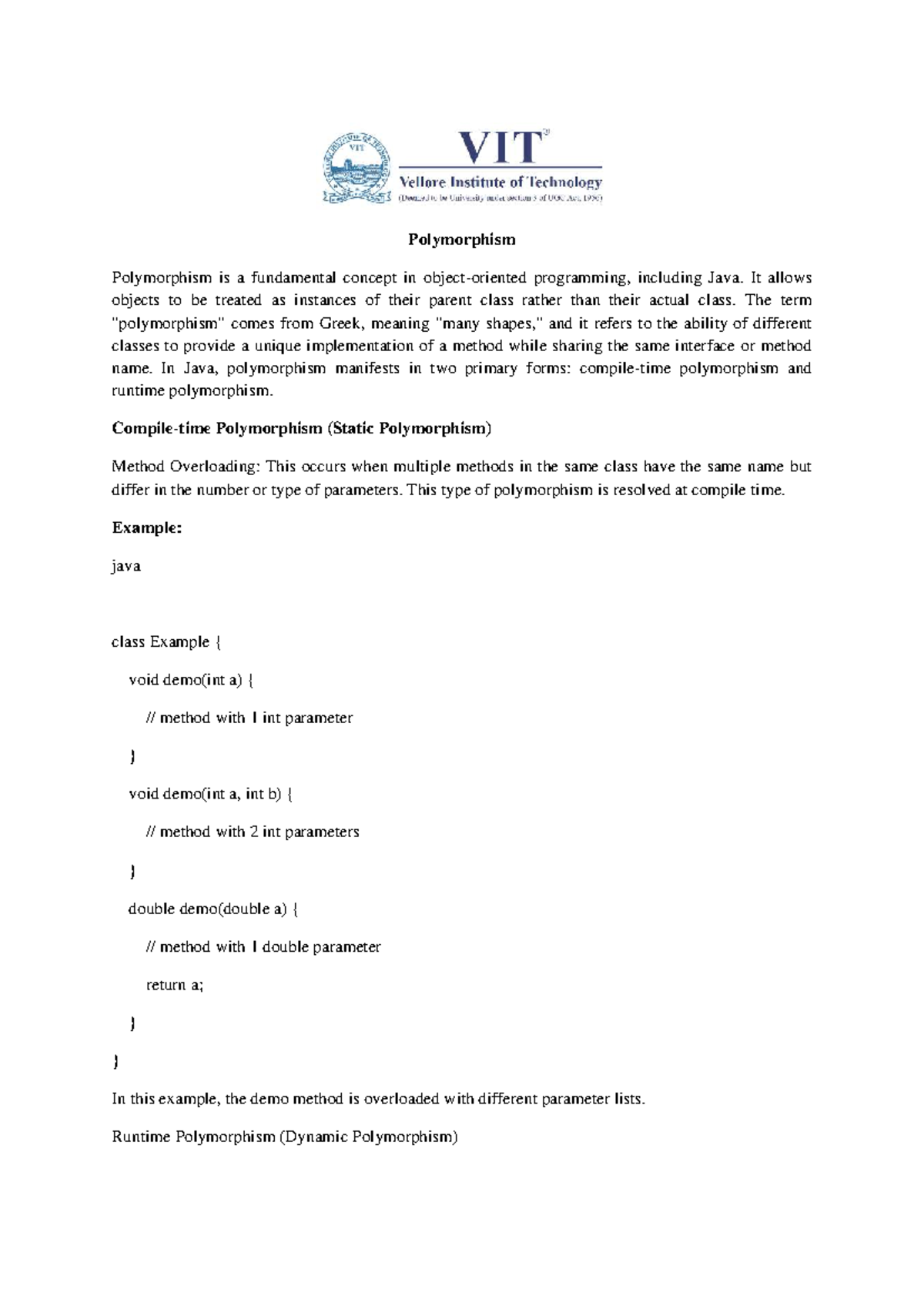 Polymorphism in Java: Concepts and Examples - Studocu