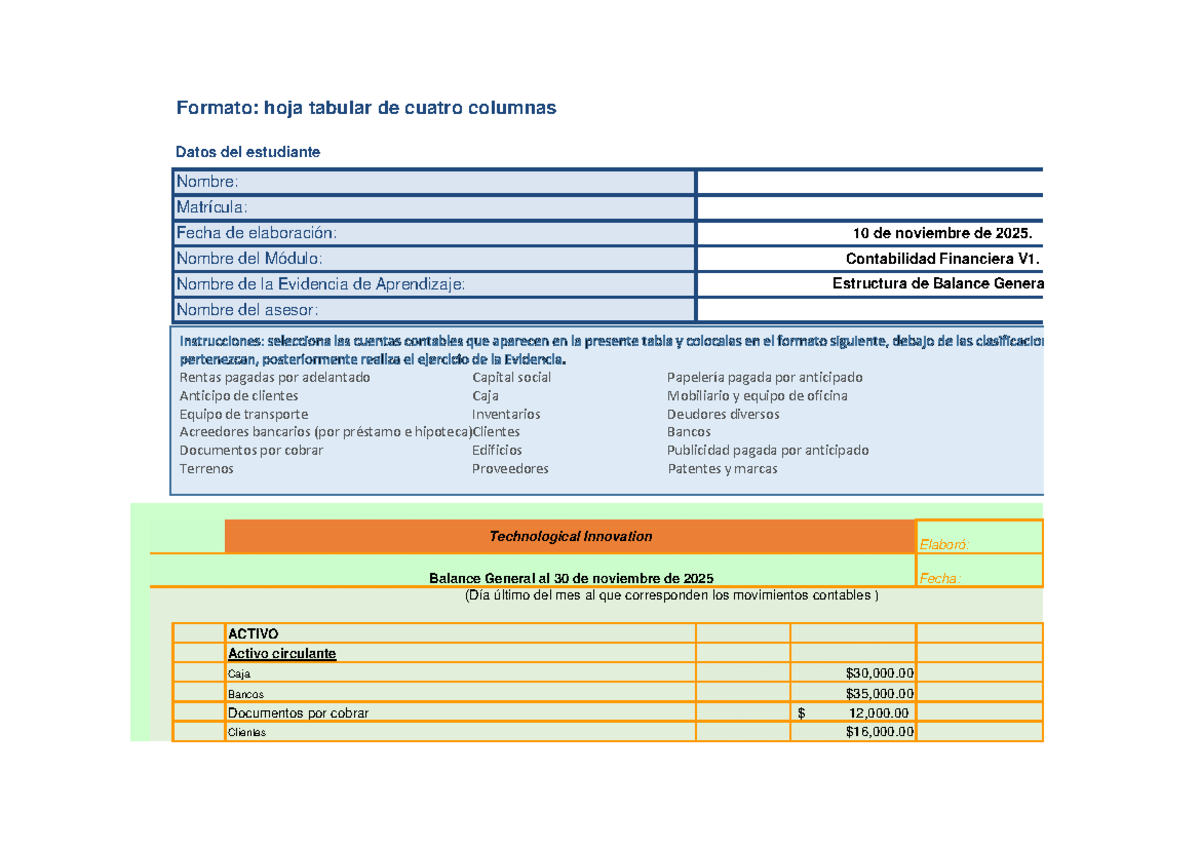 Estructura de Balance General - Contabilidad Financiera V1 - Studocu