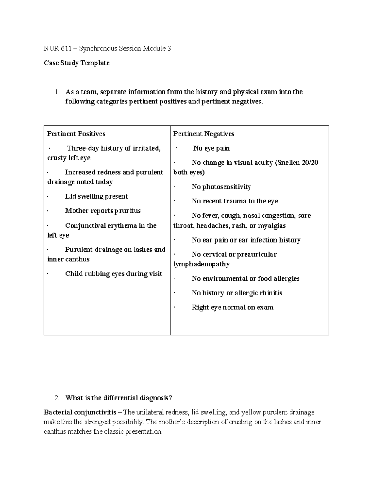NUR 611 Synchronous Session 3 Case Study Analysis Template - Studocu