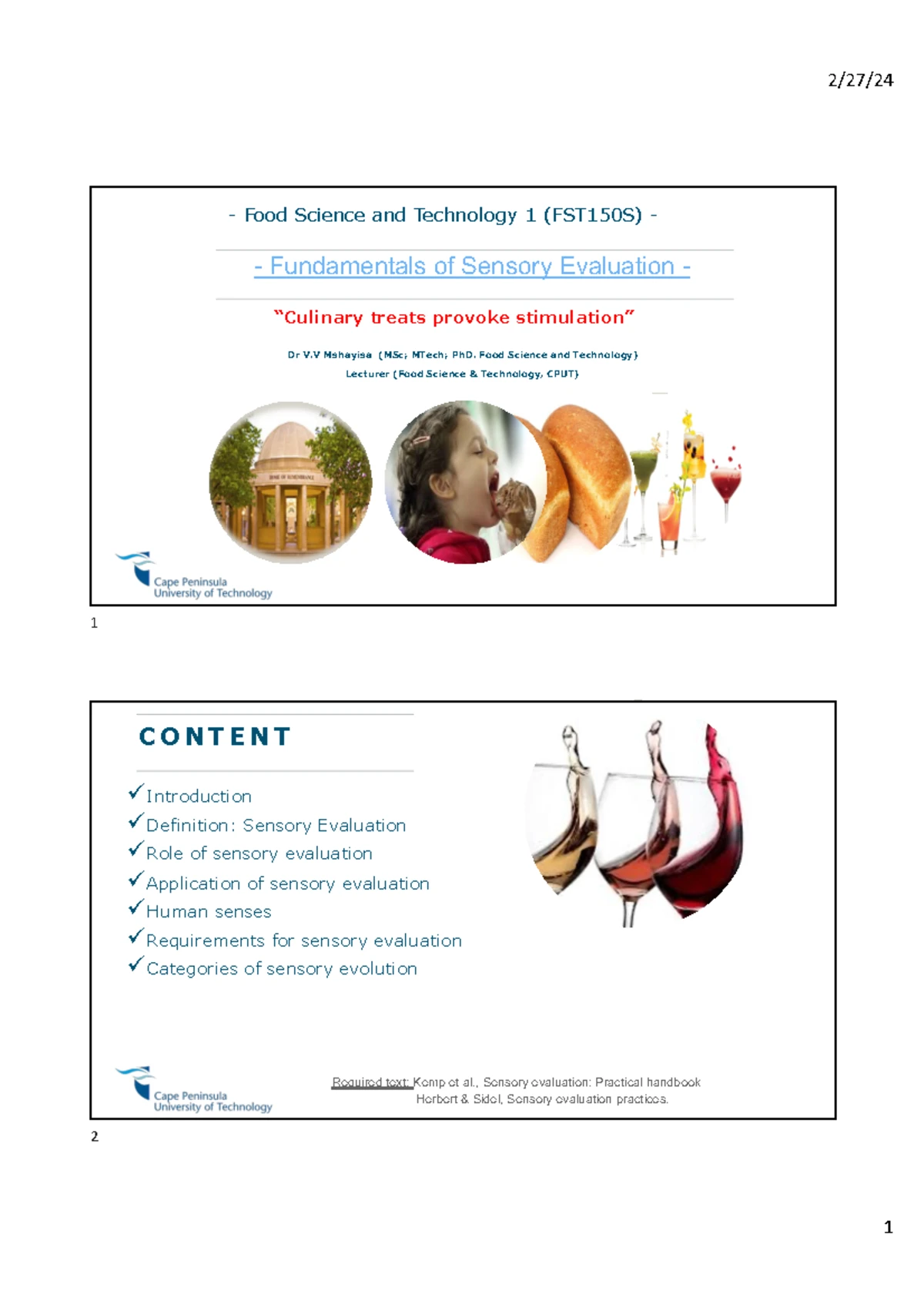 Fundamentals of Sensory Evaluation - TUT Guide and Questions - Studocu