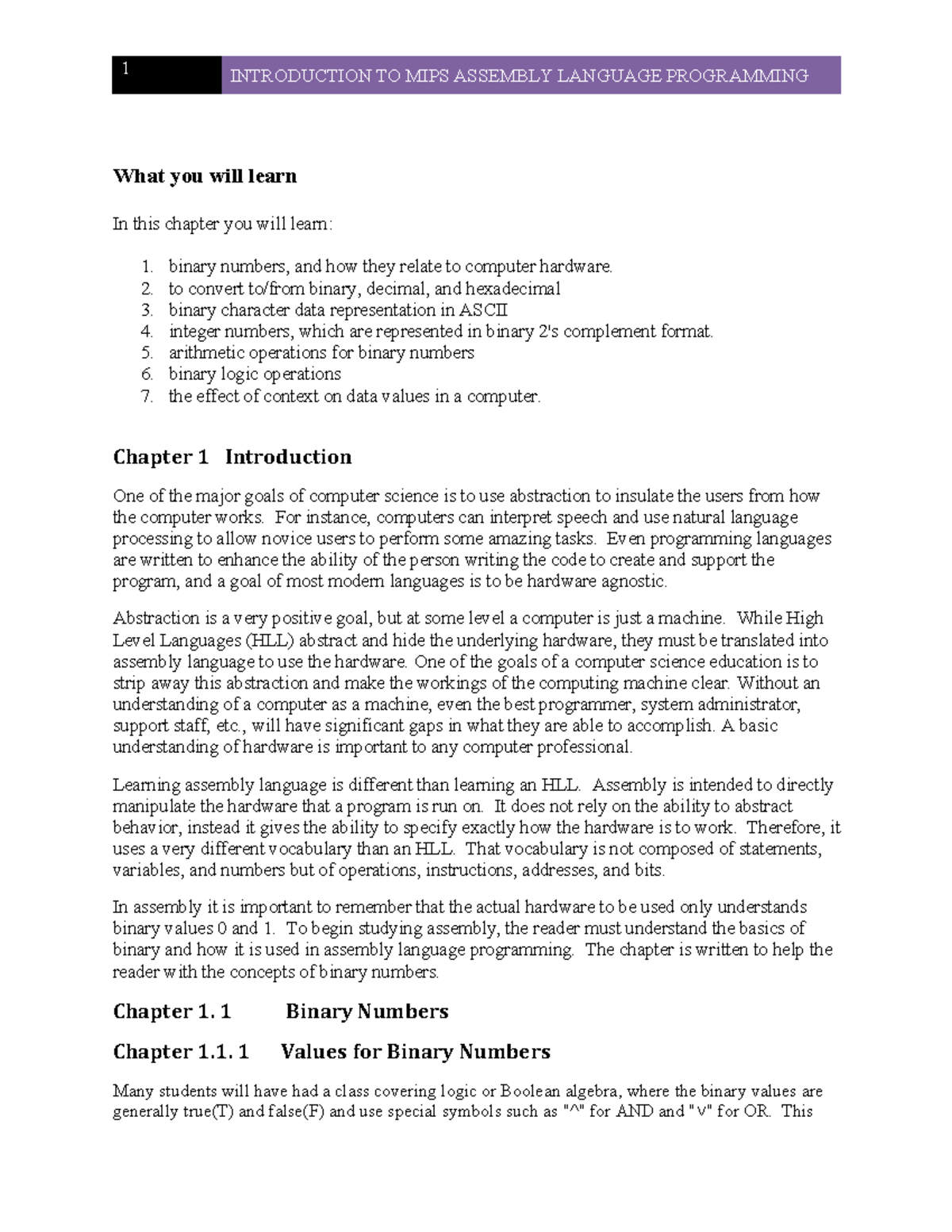 Introduction to MIPS Assembly Language Programming - Chapter 1 - Studocu