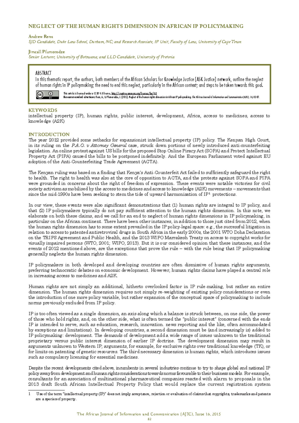 Neglecting Human Rights in African IP Policy: An Analysis (AJIC 16 ...