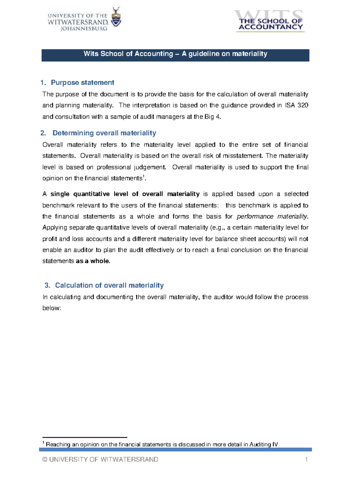 Guidance on Materiality for Wits Accounting (ACC 4002) - Studocu