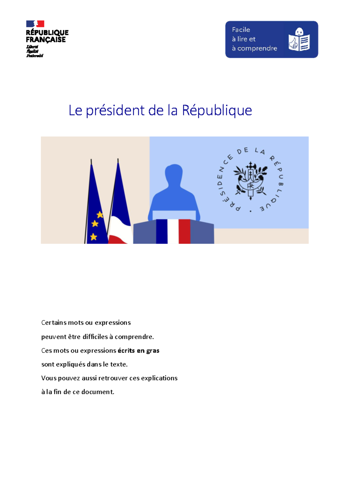 Version Facile à Lire et à Comprendre - Le Président de la République ...