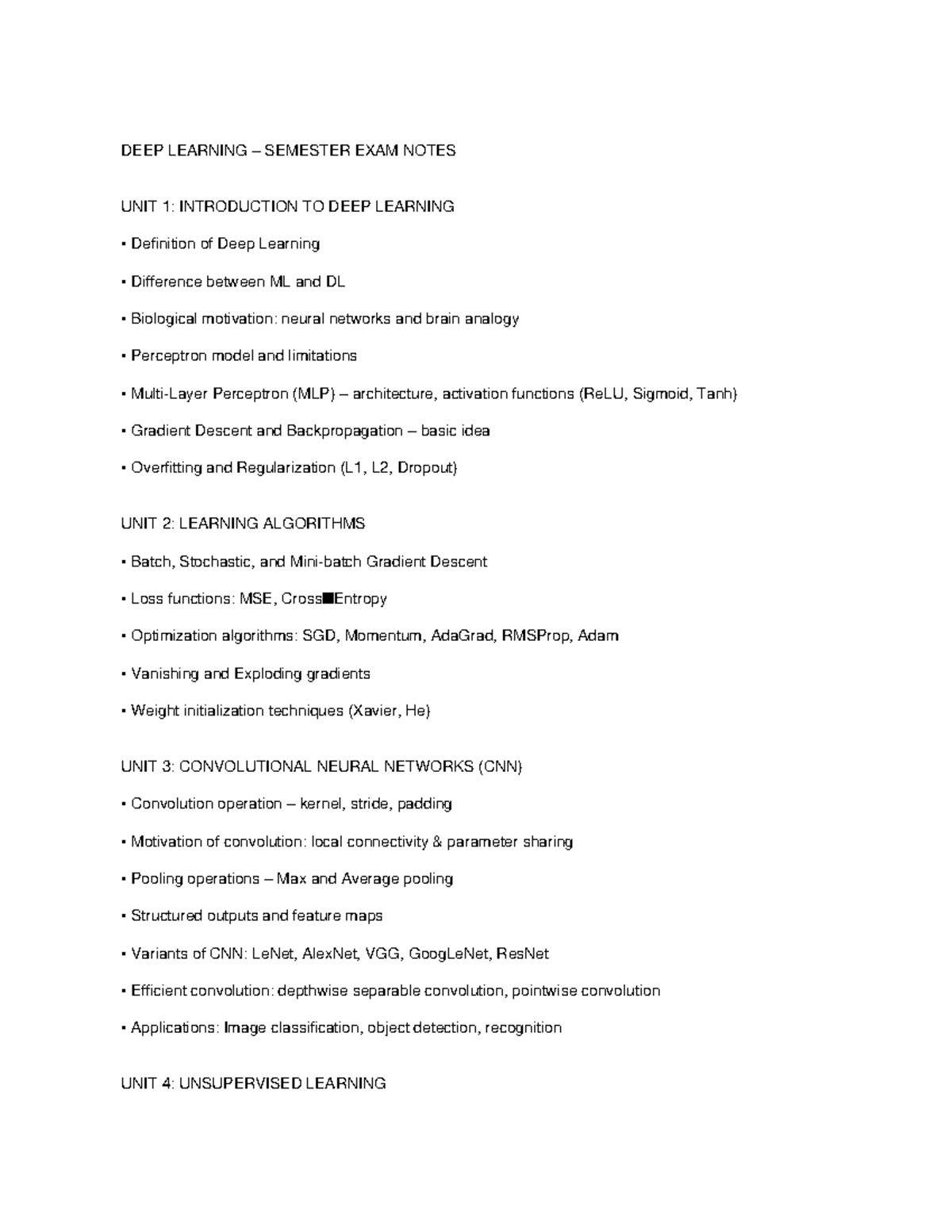 DEEP LEARNING SEMESTER EXAM NOTES: UNIT 1-4 OVERVIEW - Studocu