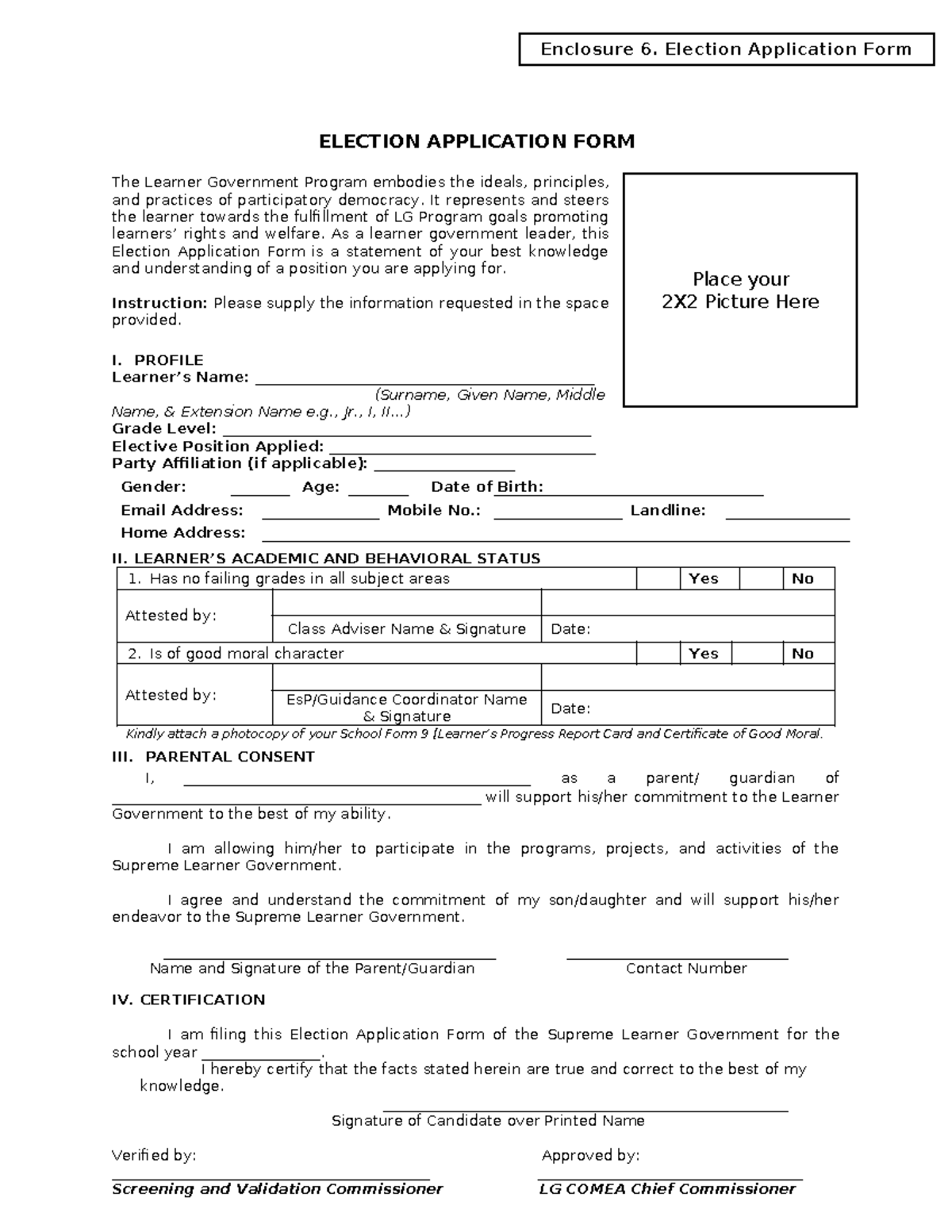 Election Application Form for Supreme Learner Government (SLG) - Studocu