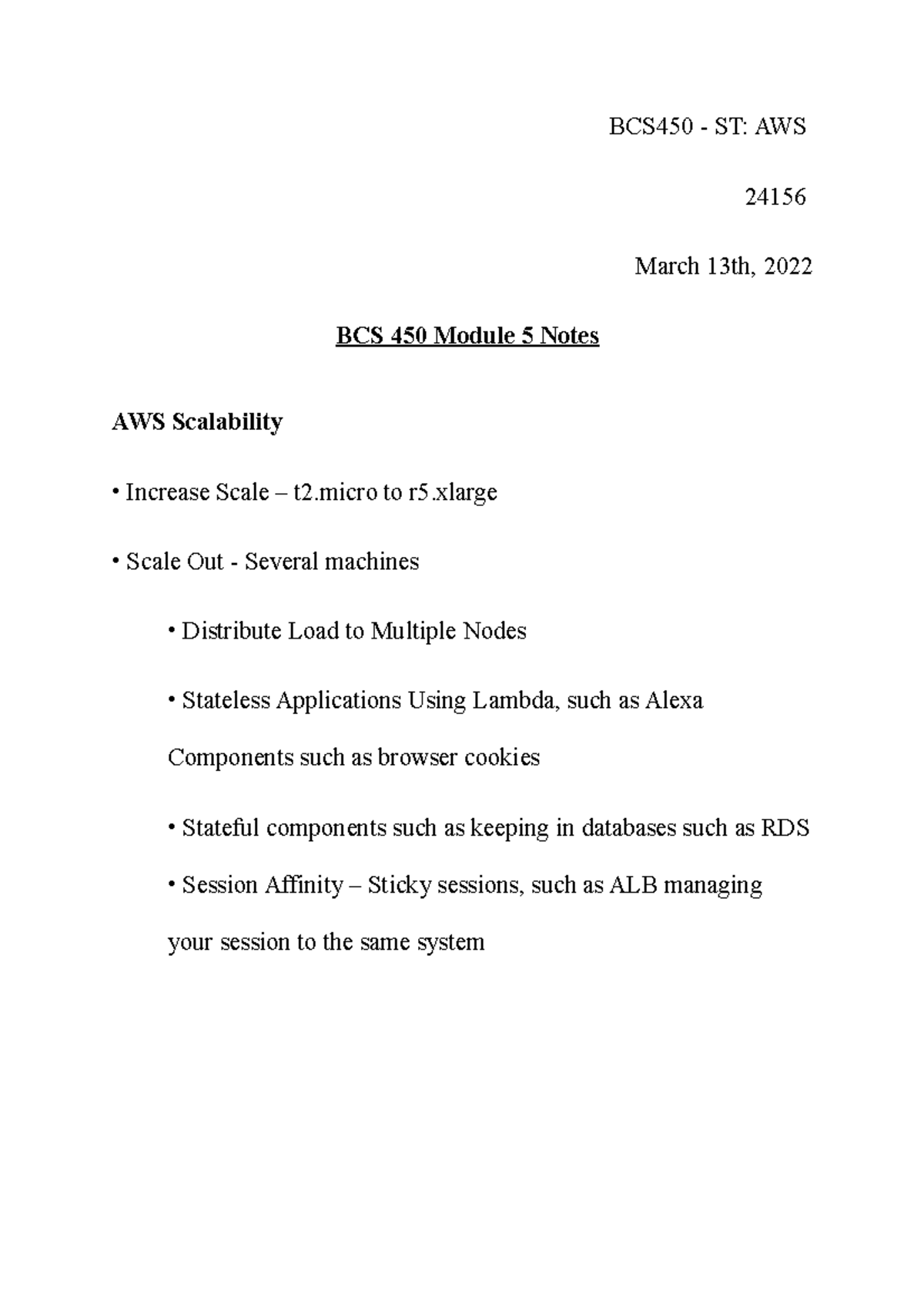 BCS450M5: Module 5 AWS Scalability and Security Notes - Studocu