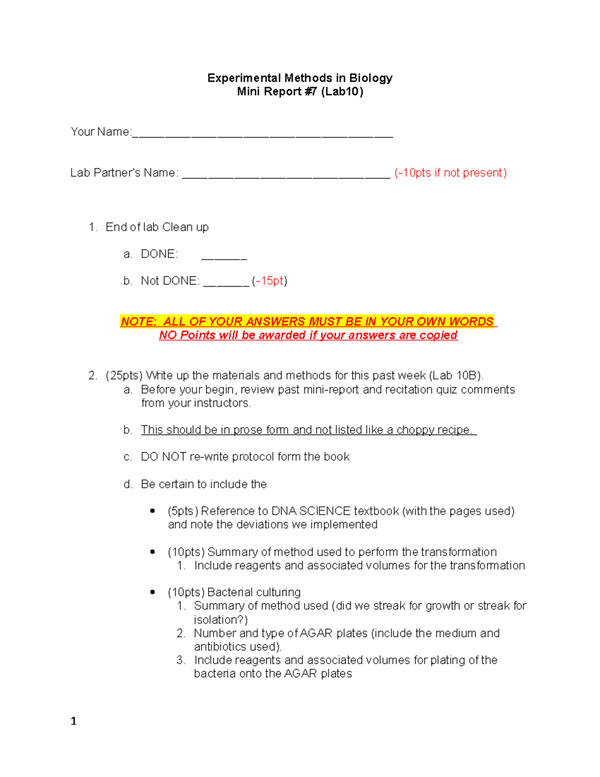Mini Report Lab 10B F18 - Experimental Methods in Biology Mini Report ...