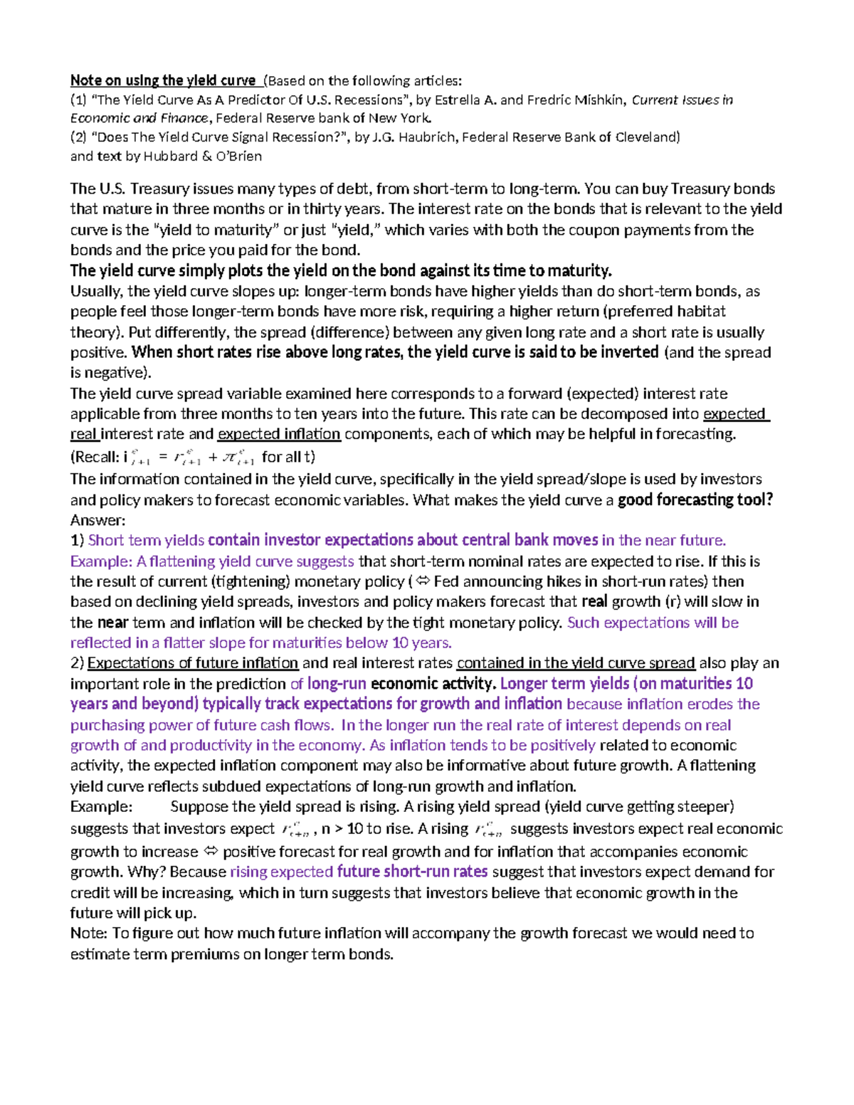 Note on Using the Yield Curve: Insights and Predictions (RR) - Studocu