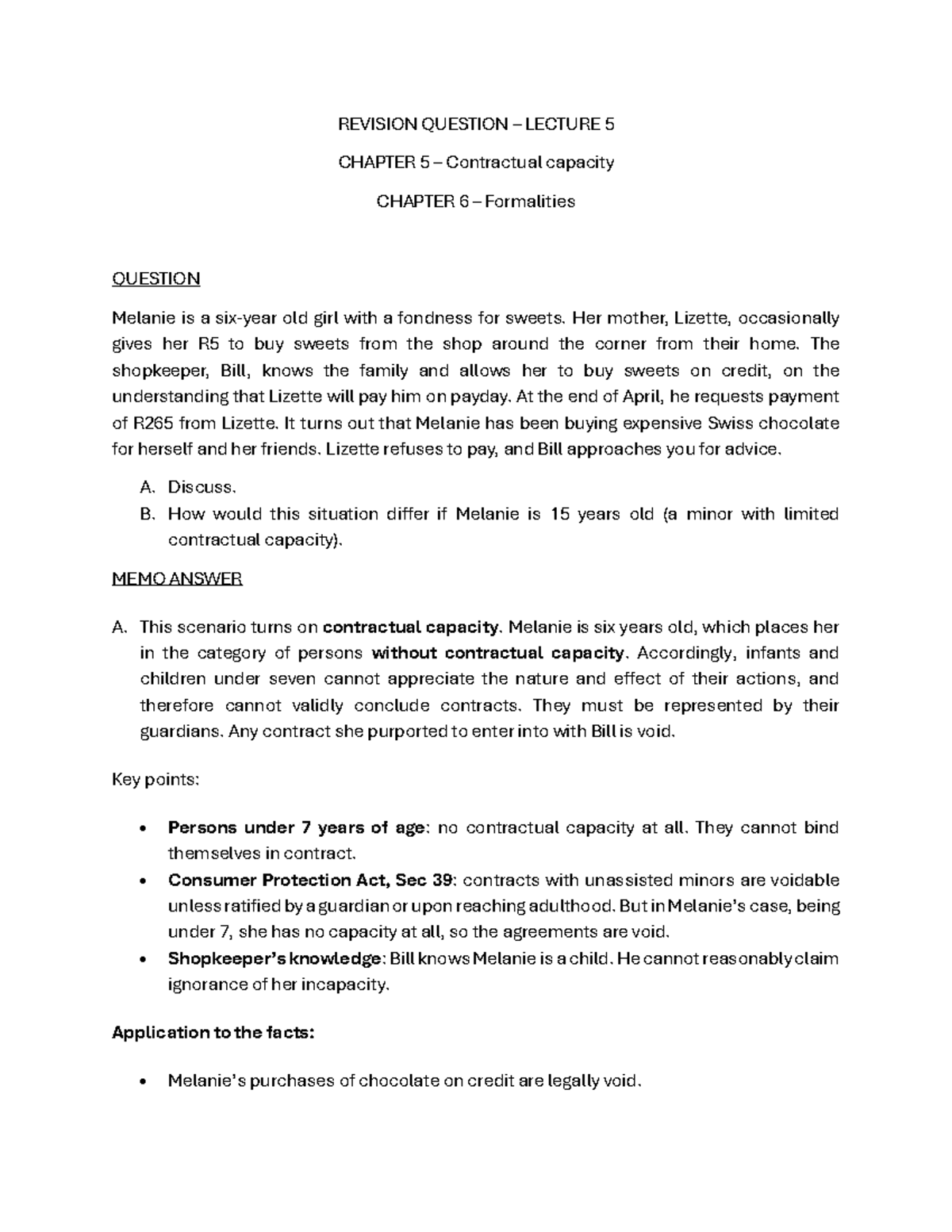 Revision Question Lecture 5 on Chapters 5 & 6 with Memo Analysis - Studocu