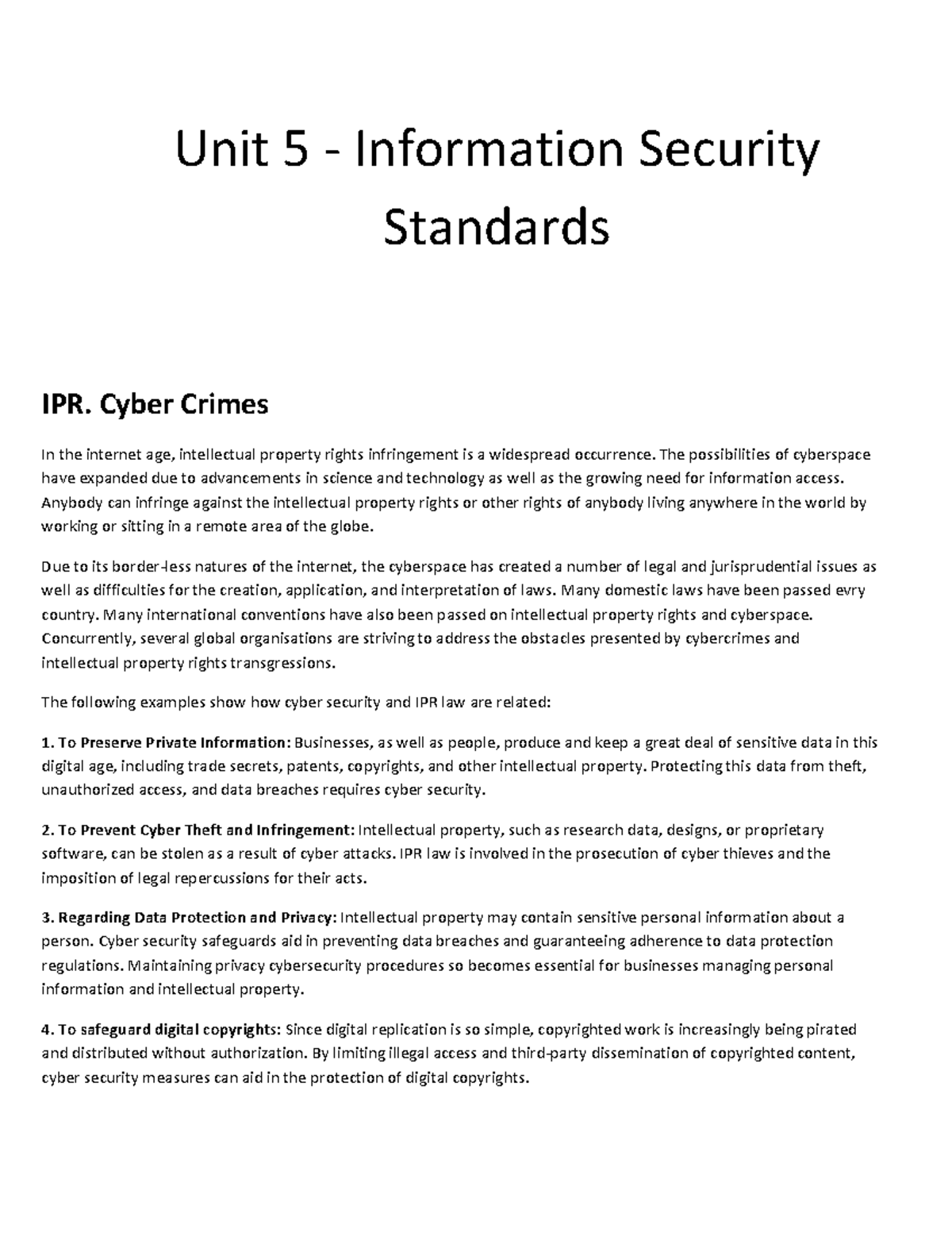 Unit 5 - IPR & Cyber Crimes: Understanding Legal Challenges - Studocu
