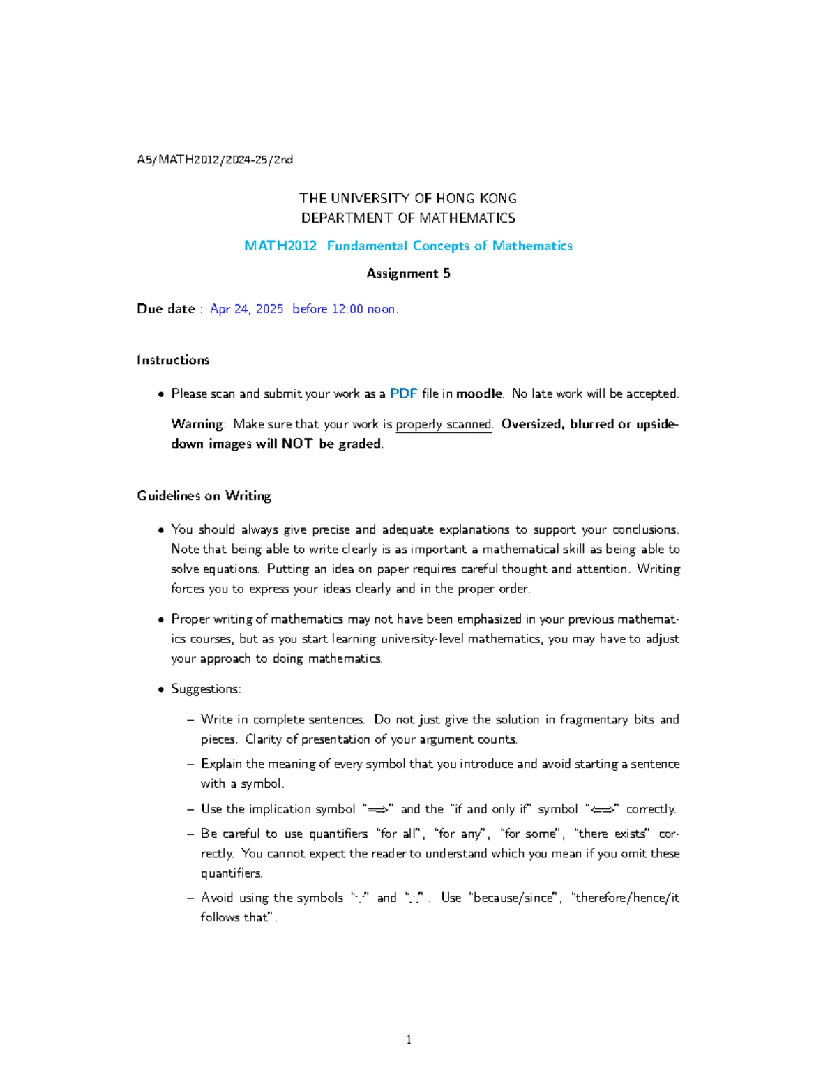 MATH2012 Assignment 4: Fundamental Concepts of Mathematics - Studocu