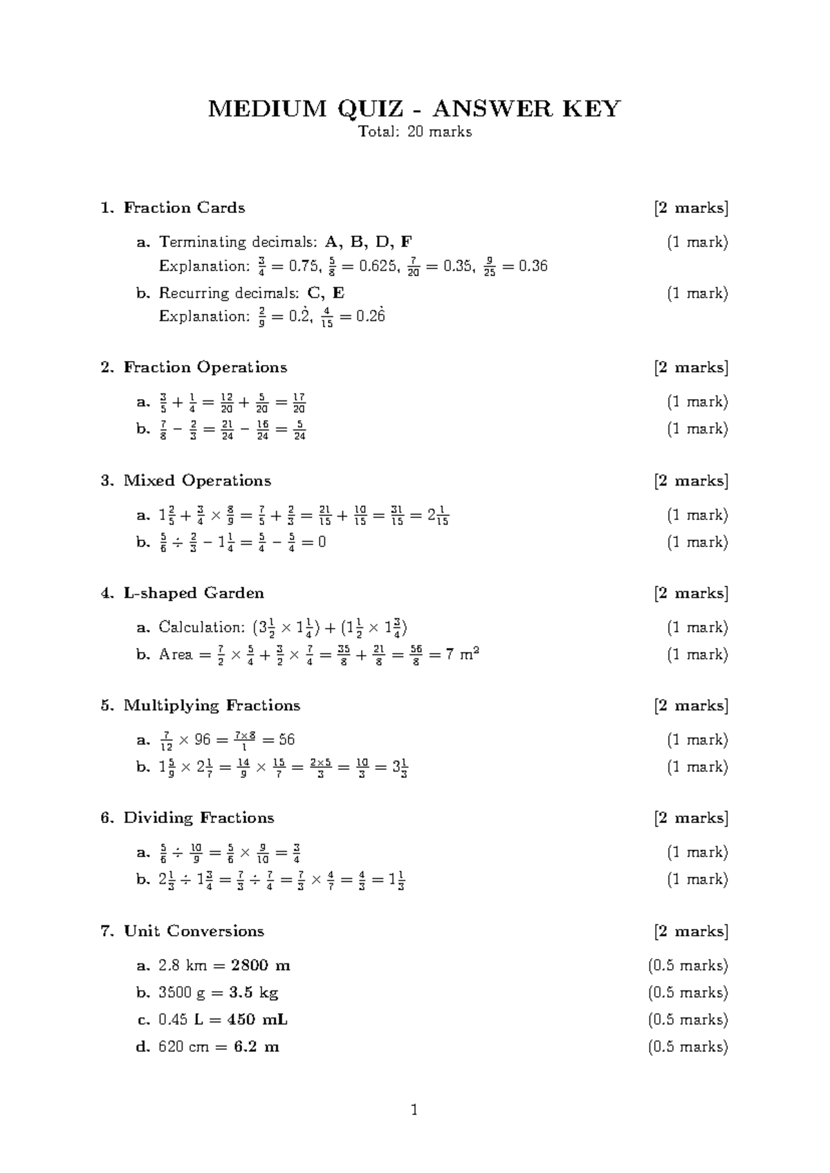 MEDIUM QUIZ ANSWER KEY (Total: 20 Marks) - Studocu
