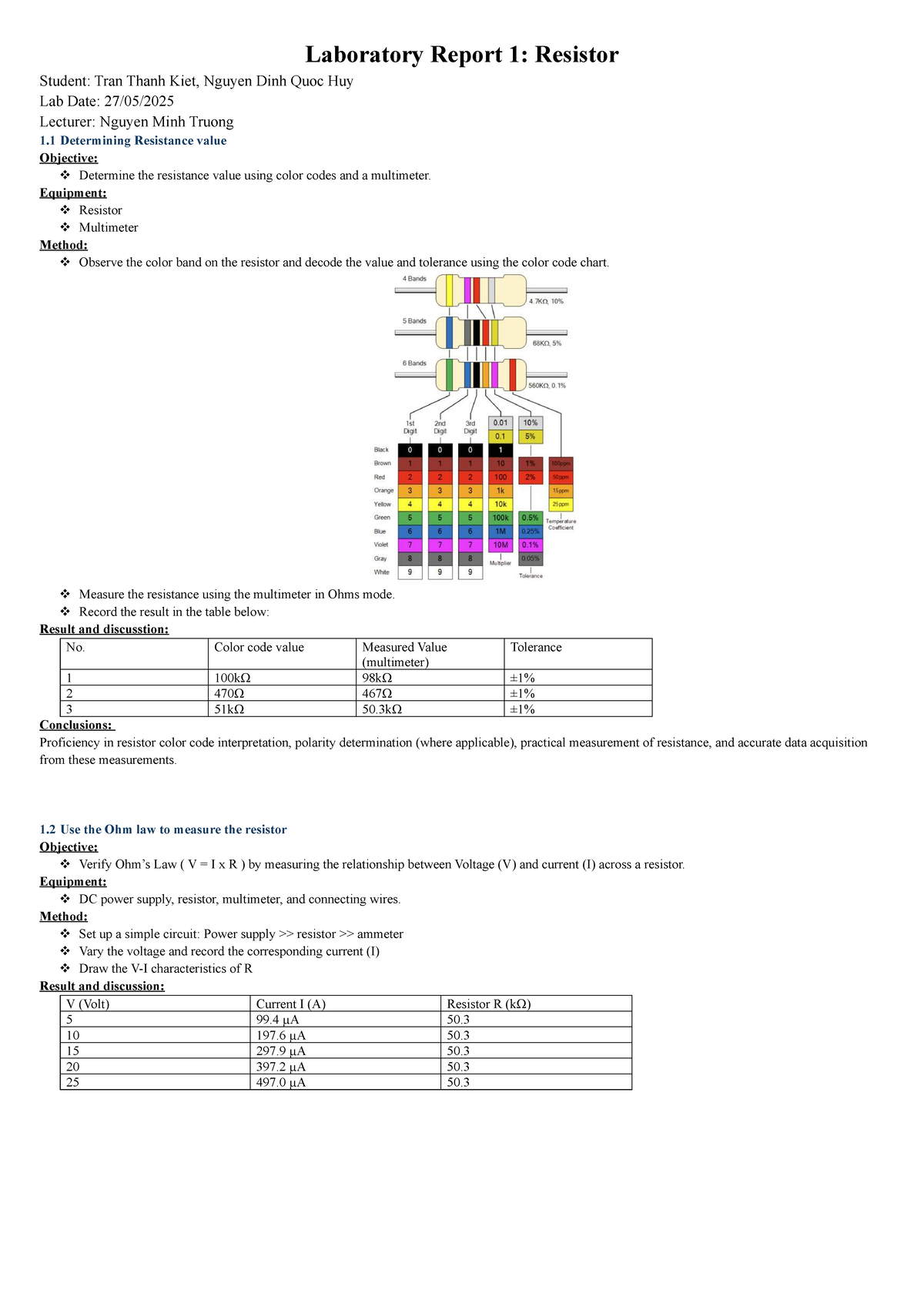 Laboratory Report 1: Resistor and Circuit Analysis (SDI 101M3579) - Studocu