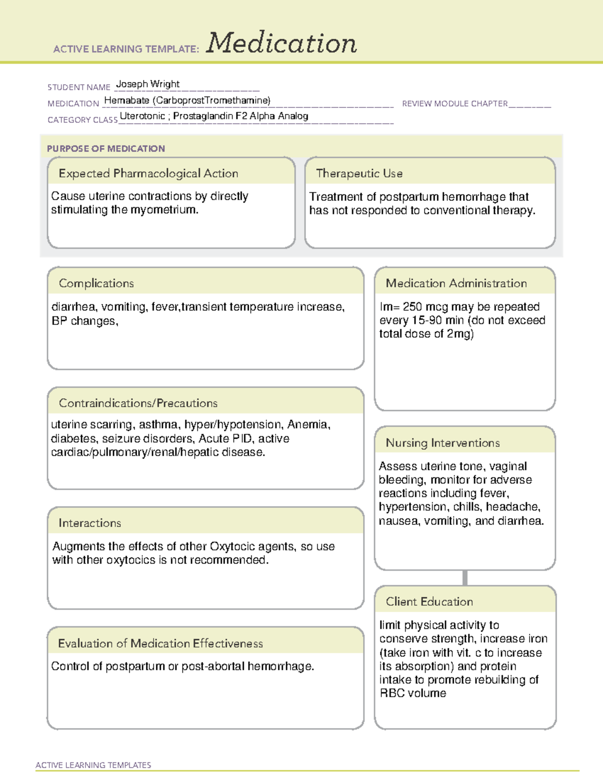 ACTIVE LEARNING TEMPLATE: Hemabate (Carboprost) Review Module - Studocu
