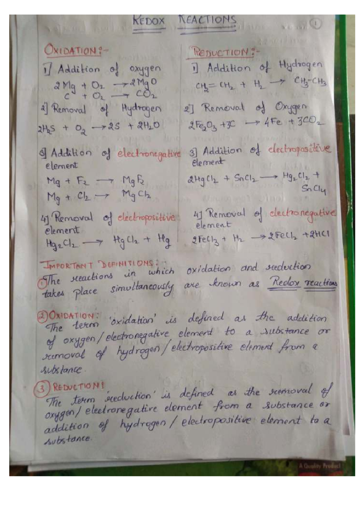 KEDOX REACTIONS I: Understanding Oxidation and Reduction Processes ...