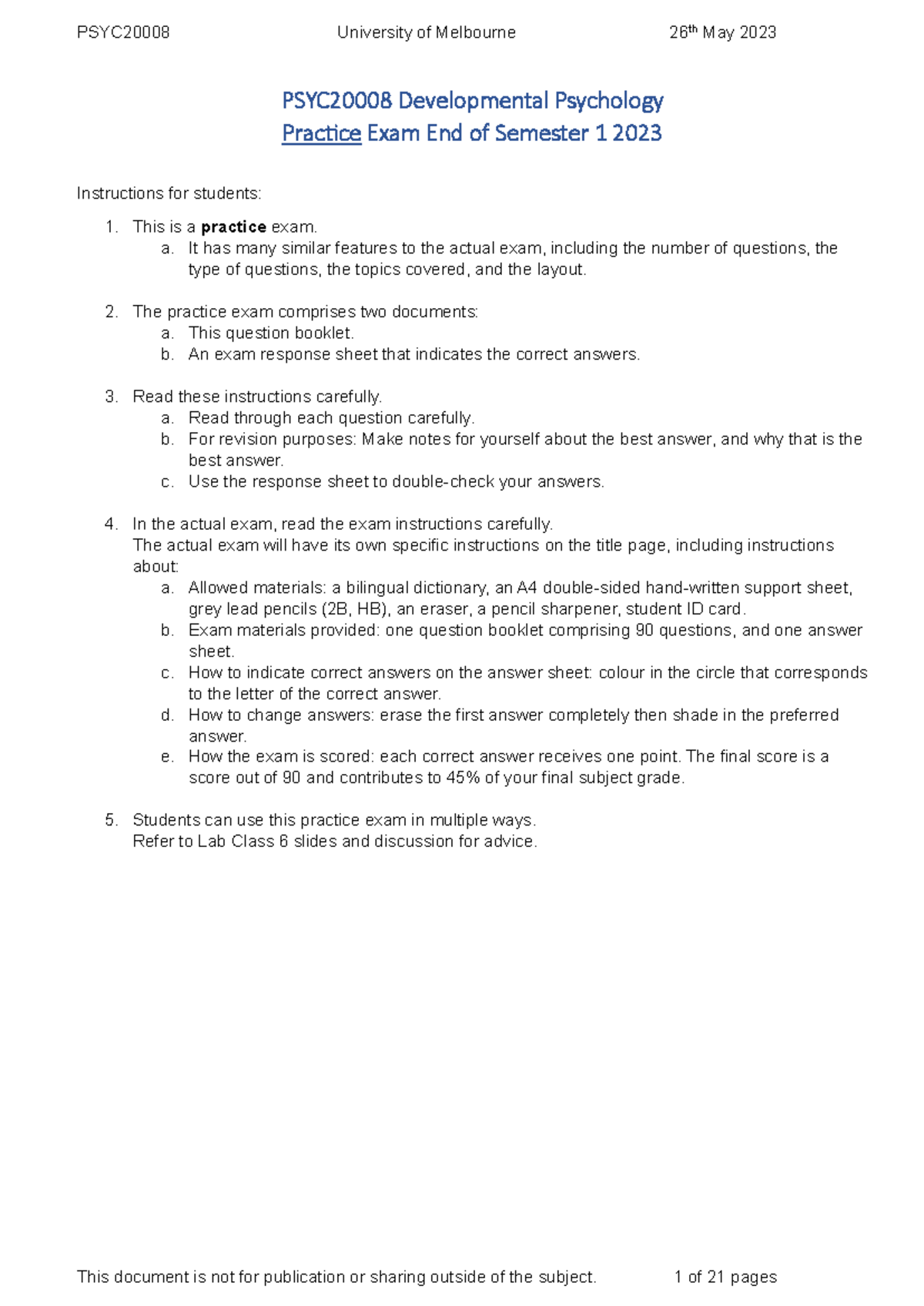PSYC20008 Final Exam Practice: Developmental Psychology Review - Studocu