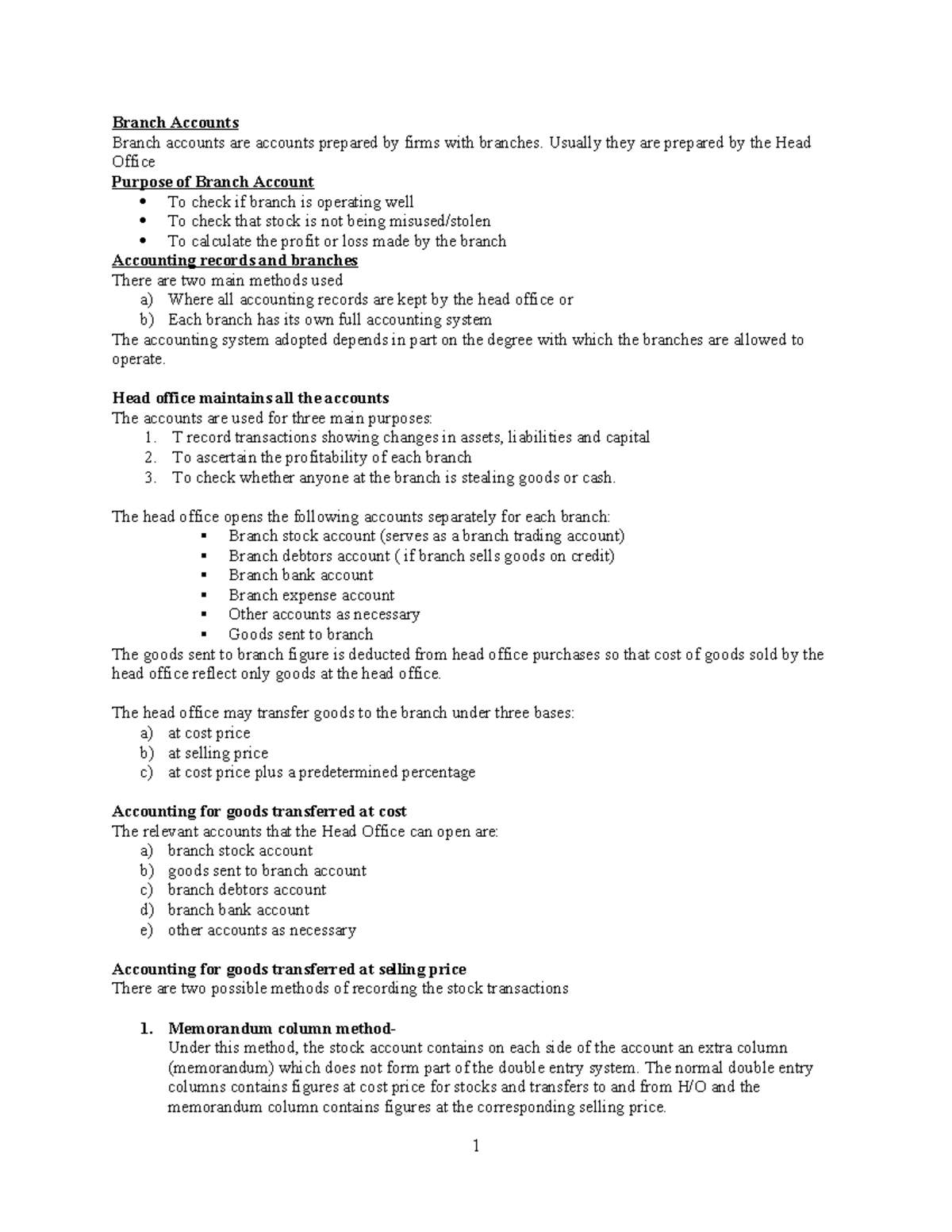 Branch Accounts Analysis and Preparation - 2025 Accounting Notes - Studocu