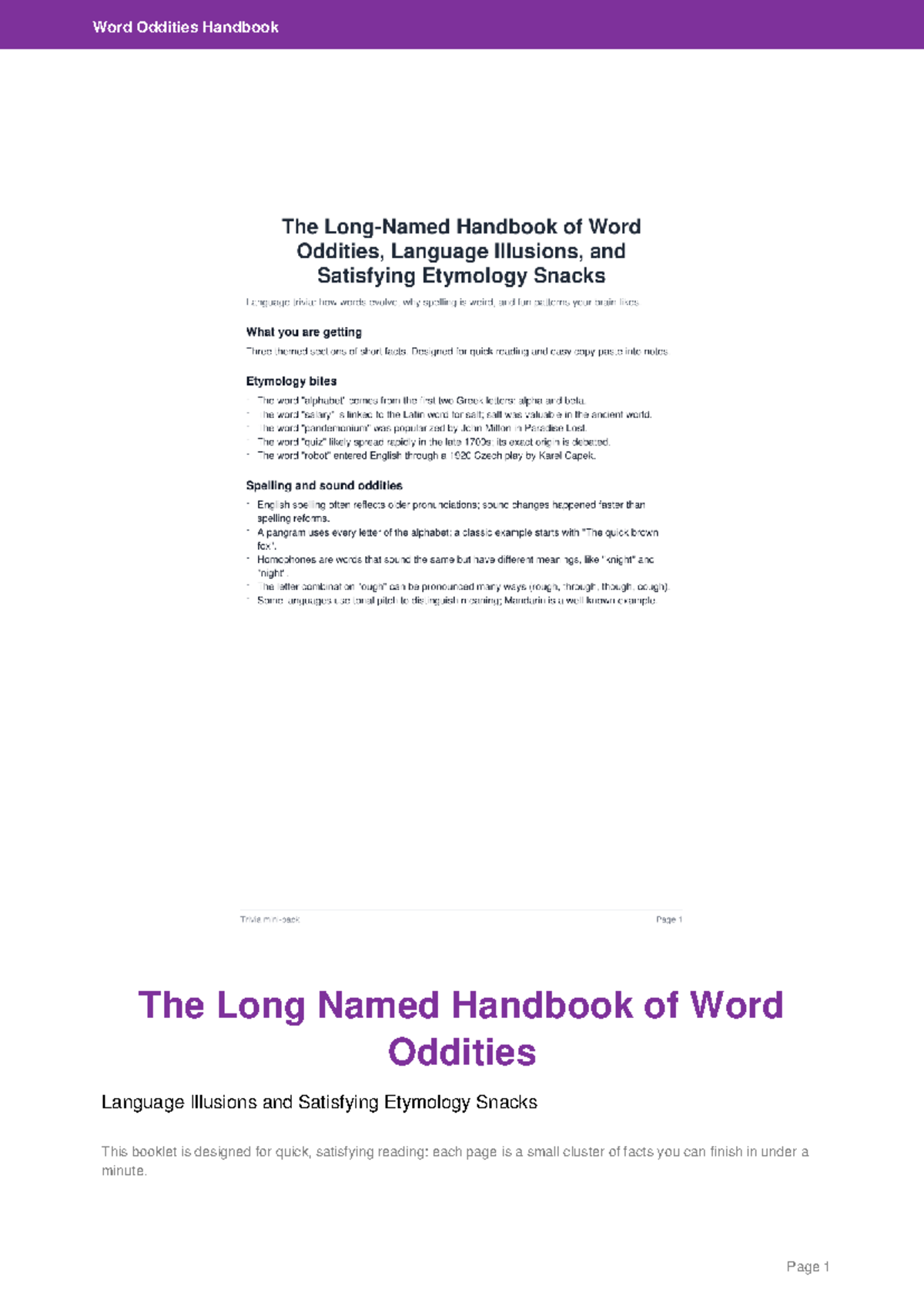 Word Oddities Handbook: Fun Facts on Language & Etymology - Studocu