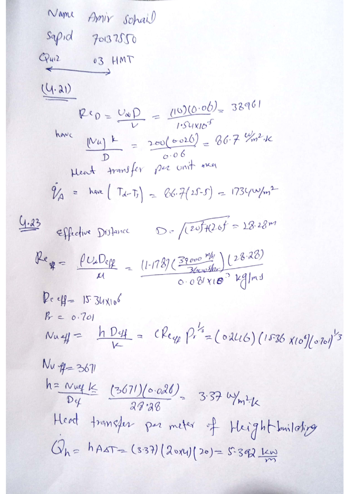 Quiz 3 hmt - hvvv - Mechanical engineering - Name Amir sohail sapid ...