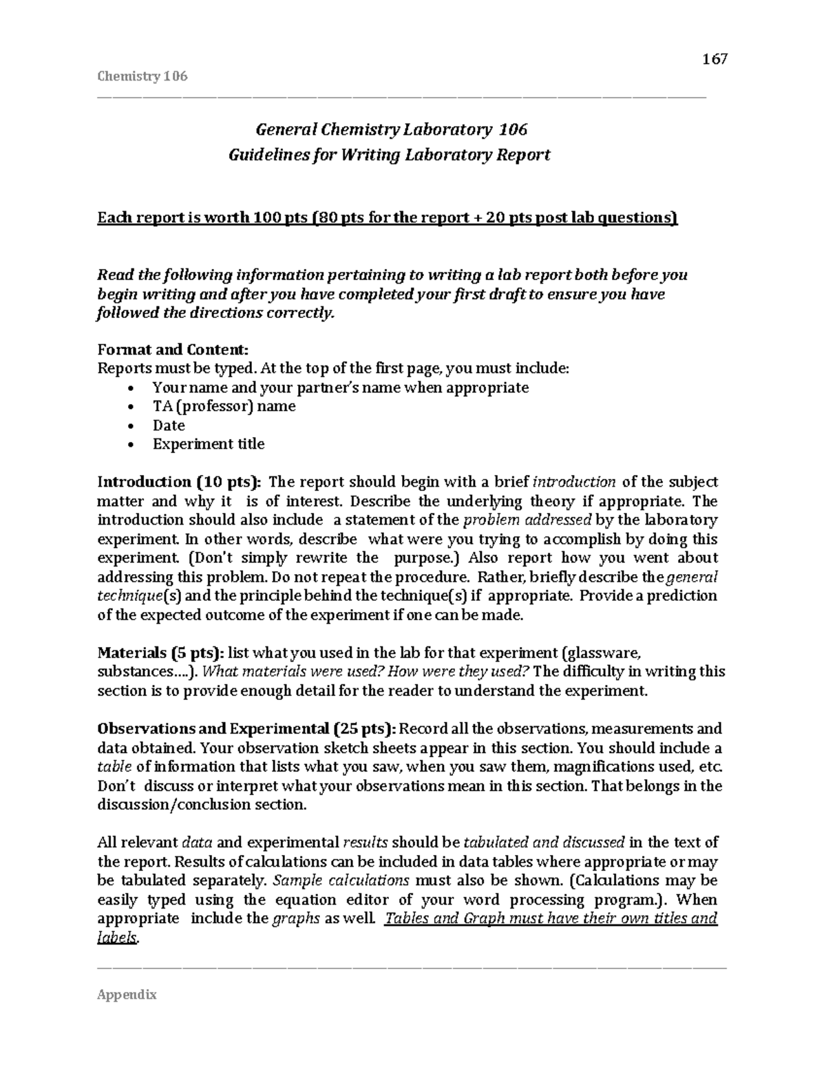 Chemistry 106: Lab Report Writing Guidelines & Best Practices - Studocu